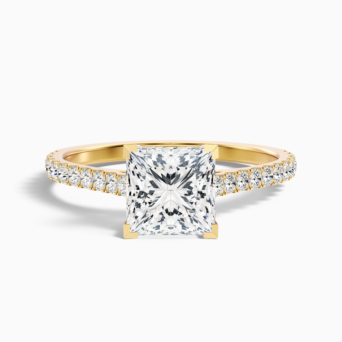 Helyn 2.5 Carat Princess Cut Side Stone Pave Moissanite Engagement Ring in 14k Rose Gold