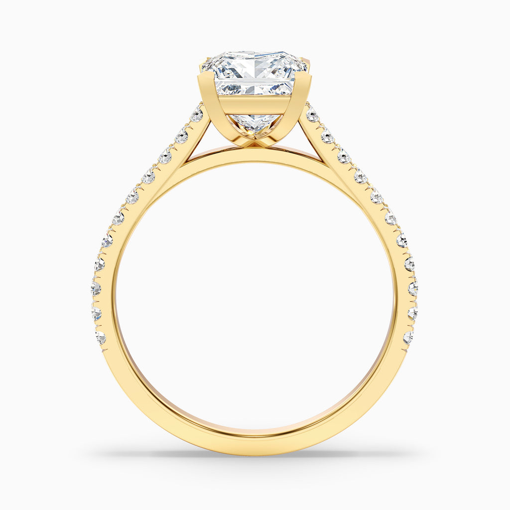 Helyn 5 Carat Princess Cut Side Stone Pave Moissanite Engagement Ring in 14k Yellow Gold