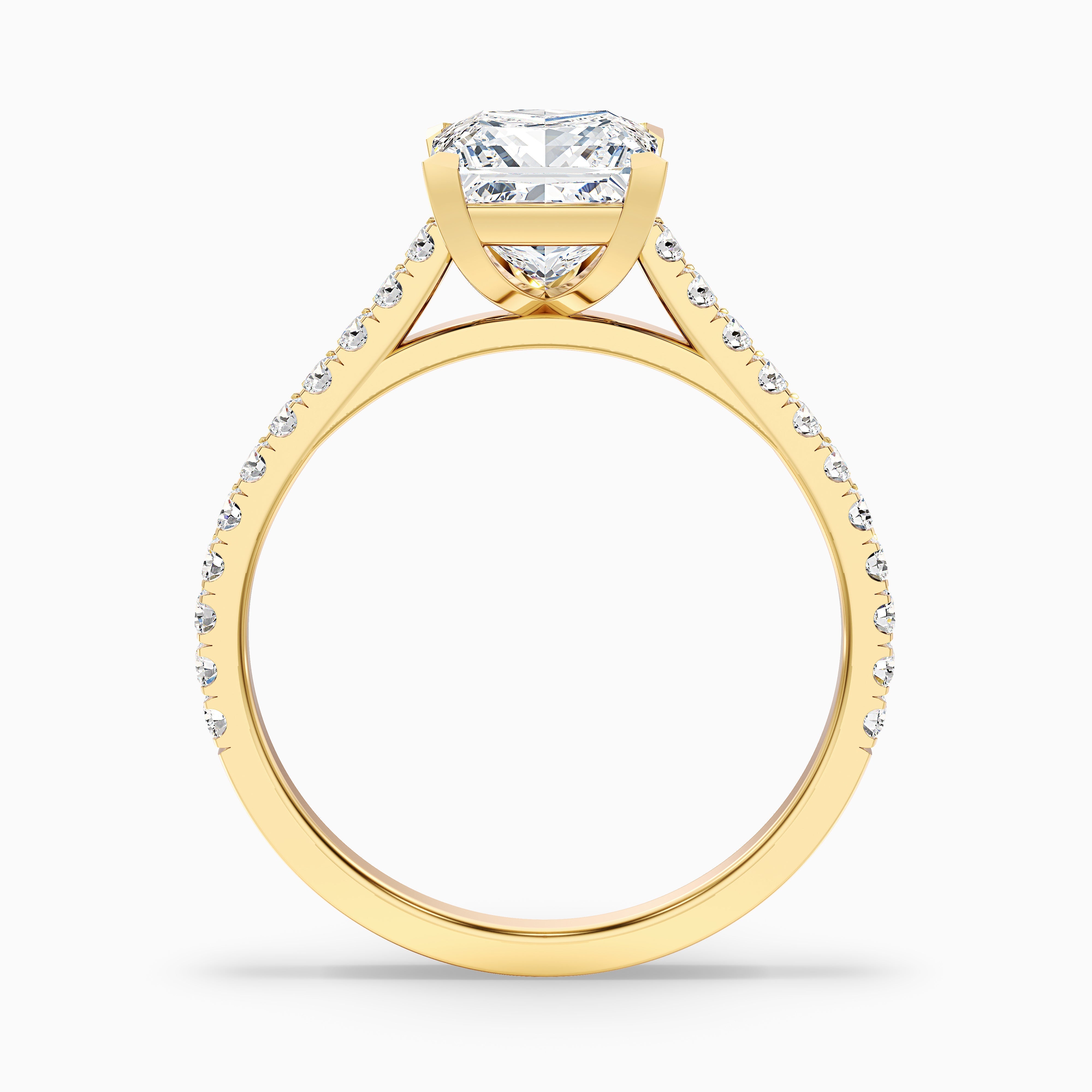 Helyn 5 Carat Princess Cut Side Stone Pave Moissanite Engagement Ring in 14k Yellow Gold