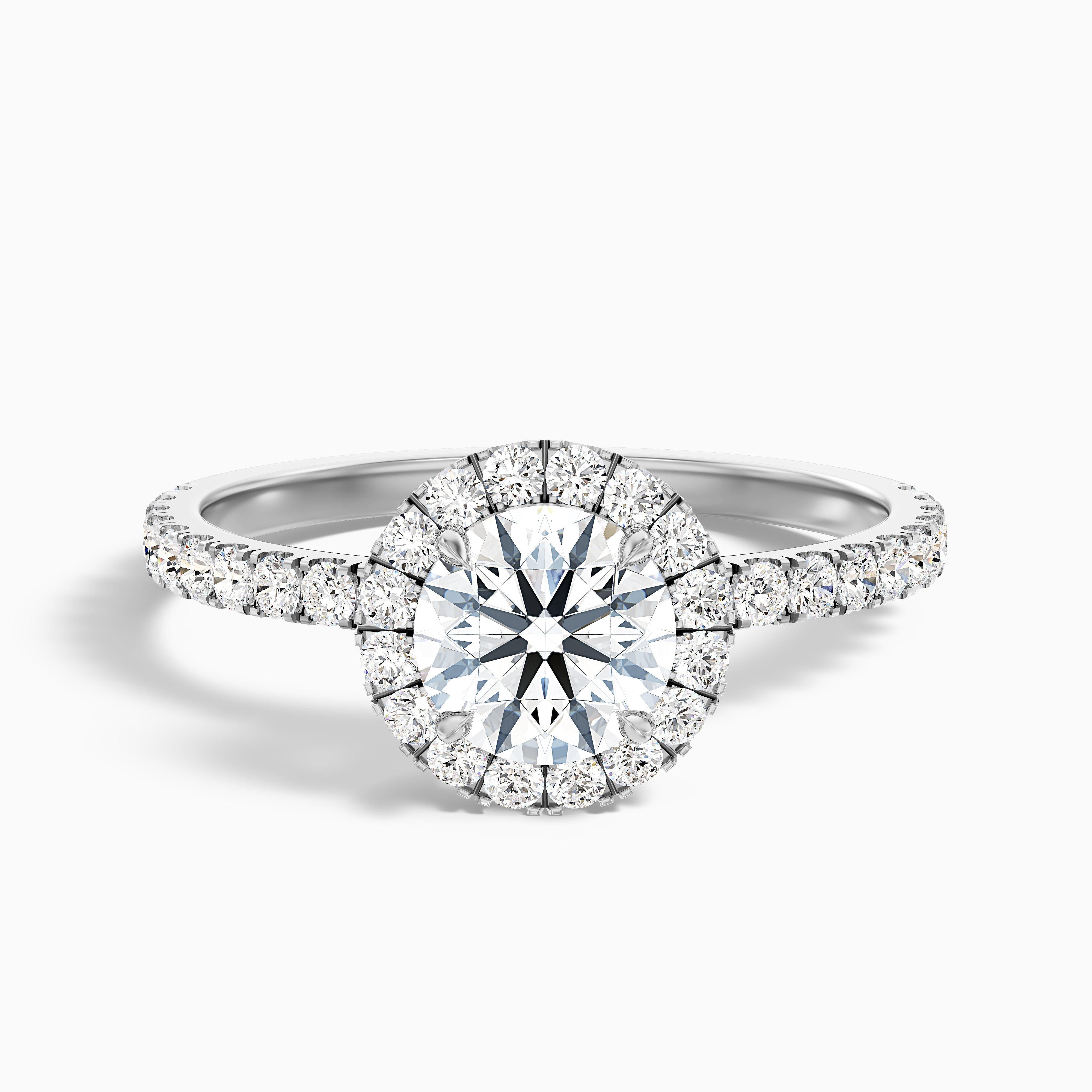 Hailey 5 Carat Round Cut Halo Moissanite Engagement Ring in 14k White Gold