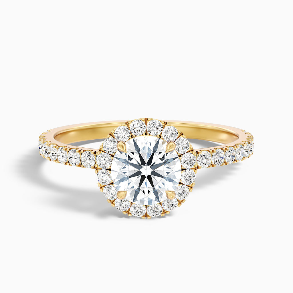 Hailey 5 Carat Round Cut Halo Moissanite Engagement Ring in 14k Yellow Gold