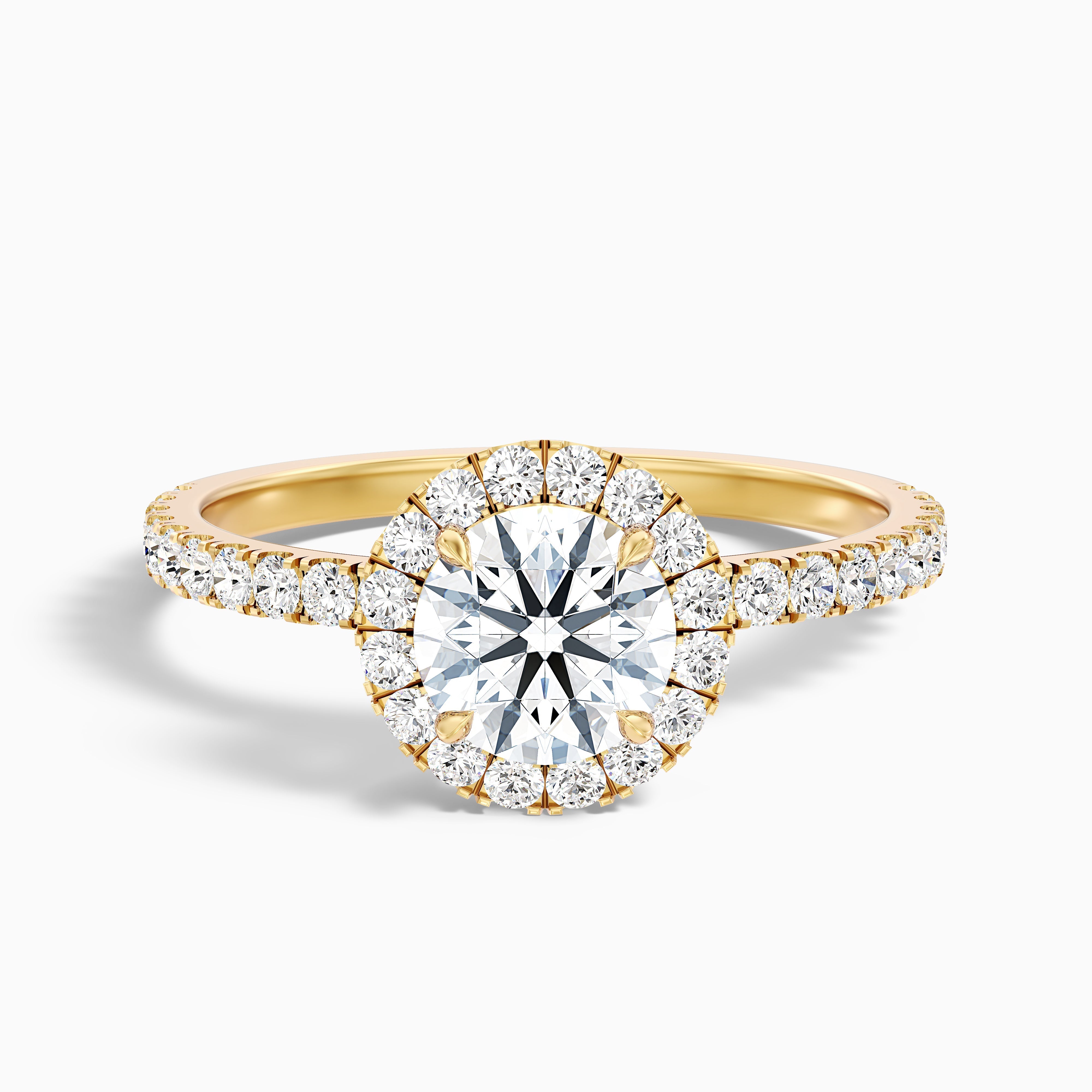 Hailey 5.5 Carat Round Cut Halo Moissanite Engagement Ring in 14k Yellow Gold