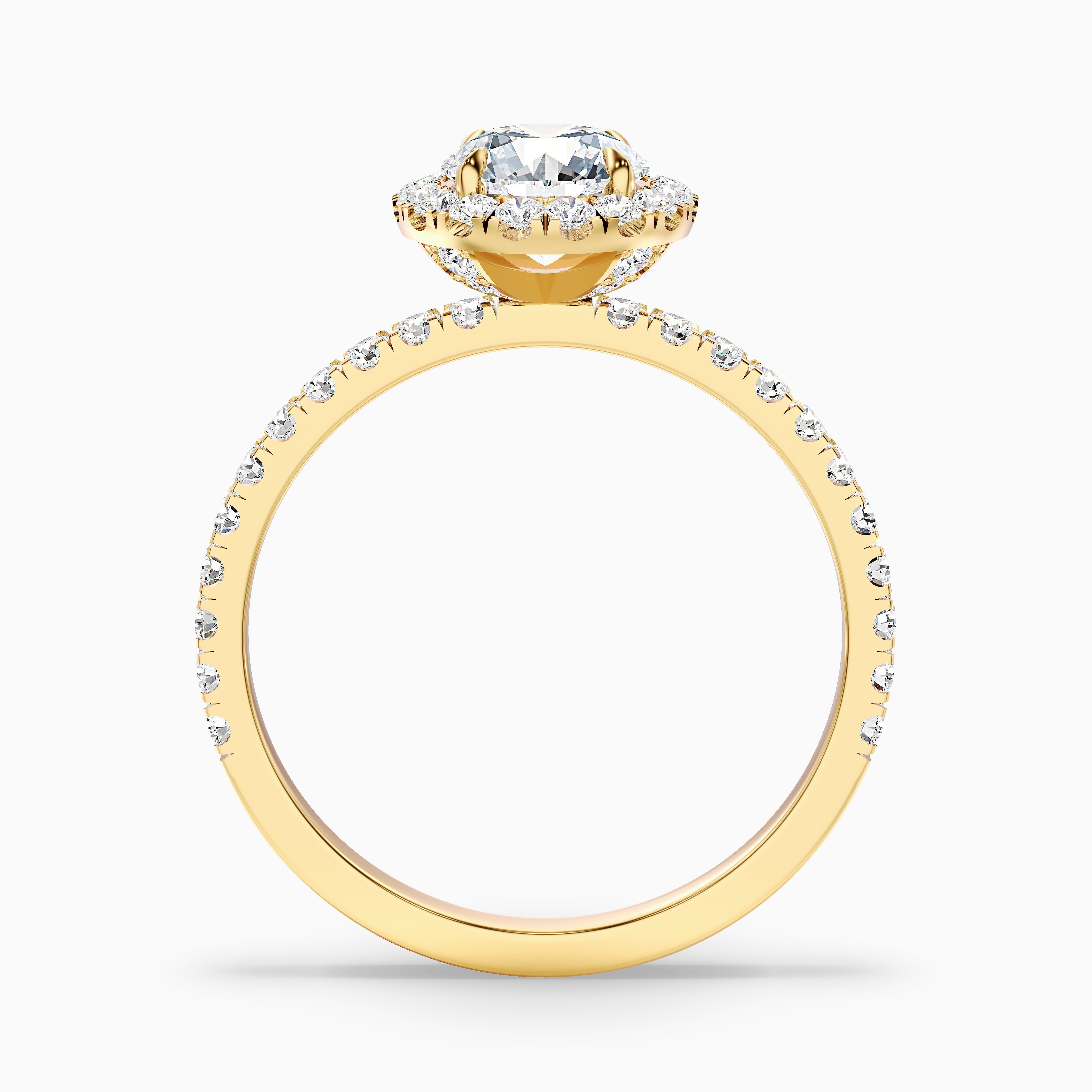 Hailey 5 Carat Round Cut Halo Moissanite Engagement Ring in 14k Yellow Gold