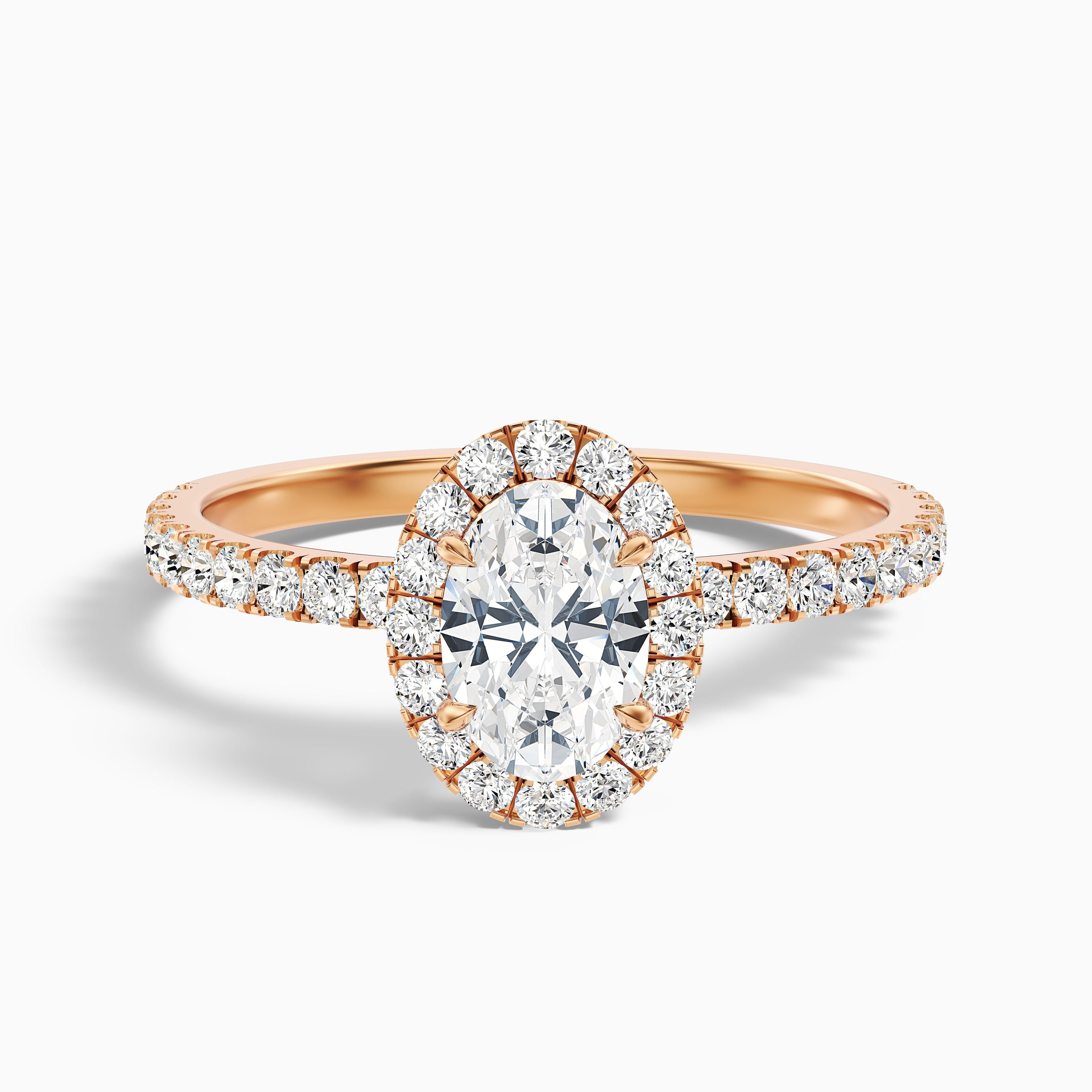 Grace 2 Carat Oval Halo Pave Moissanite Engagement Ring in 10k Yellow Gold