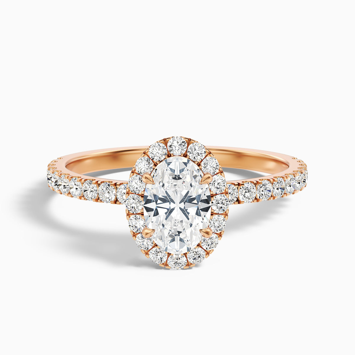 Grace 2.5 Carat Oval Halo Pave Moissanite Engagement Ring in 14k White Gold