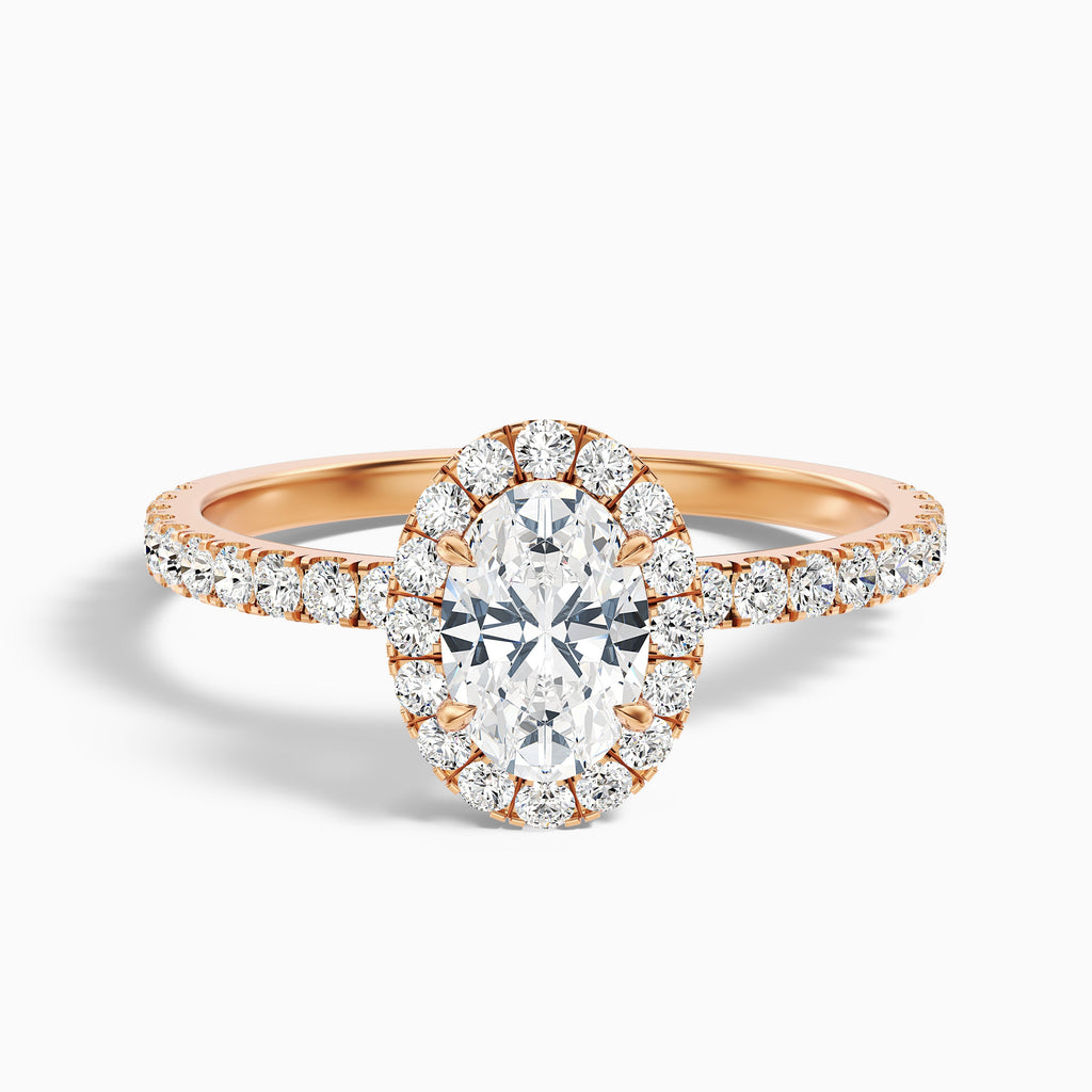 Grace 2 Carat Oval Halo Pave Moissanite Engagement Ring in 18k Yellow Gold
