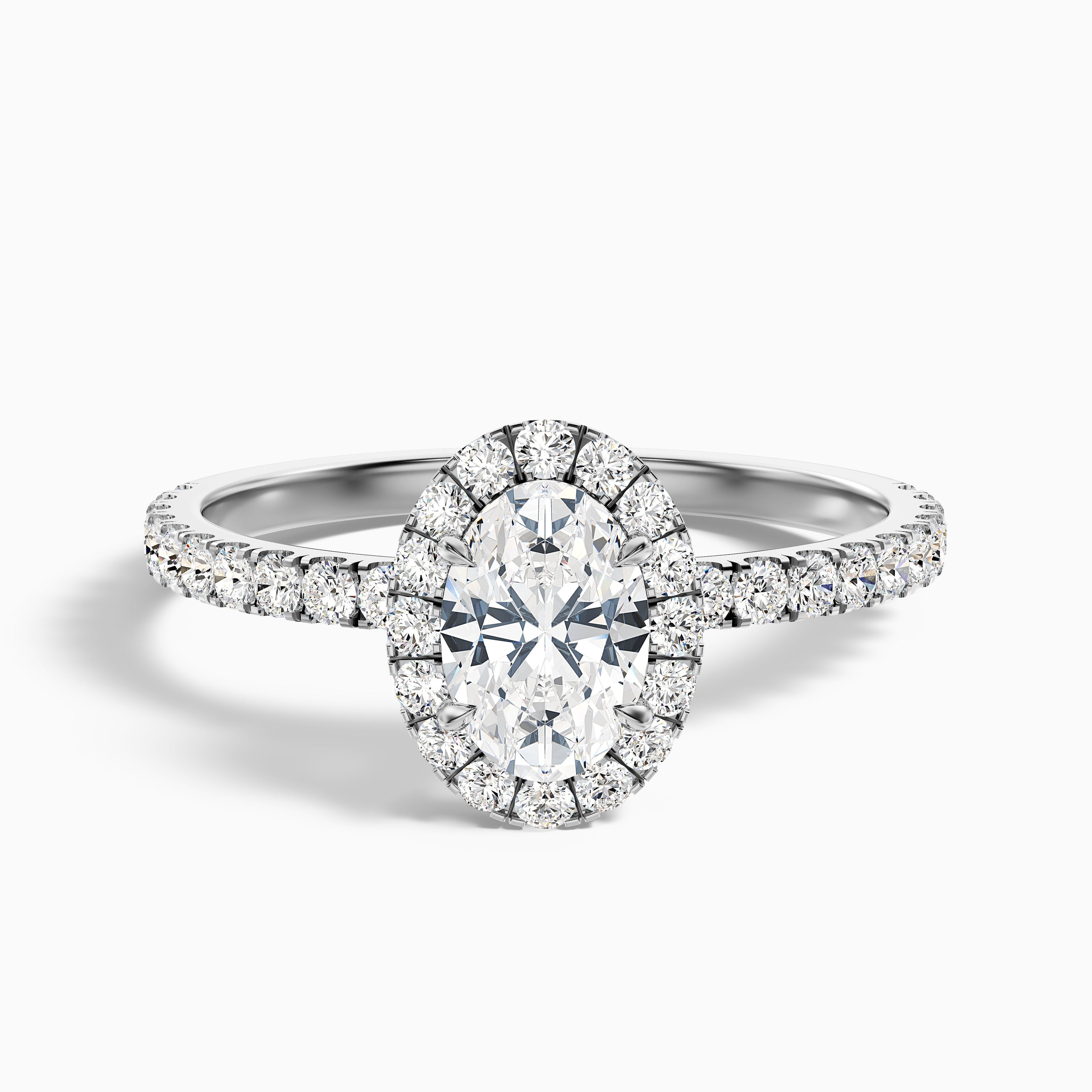Grace 4 Carat Oval Halo Pave Moissanite Engagement Ring in 18k Yellow Gold