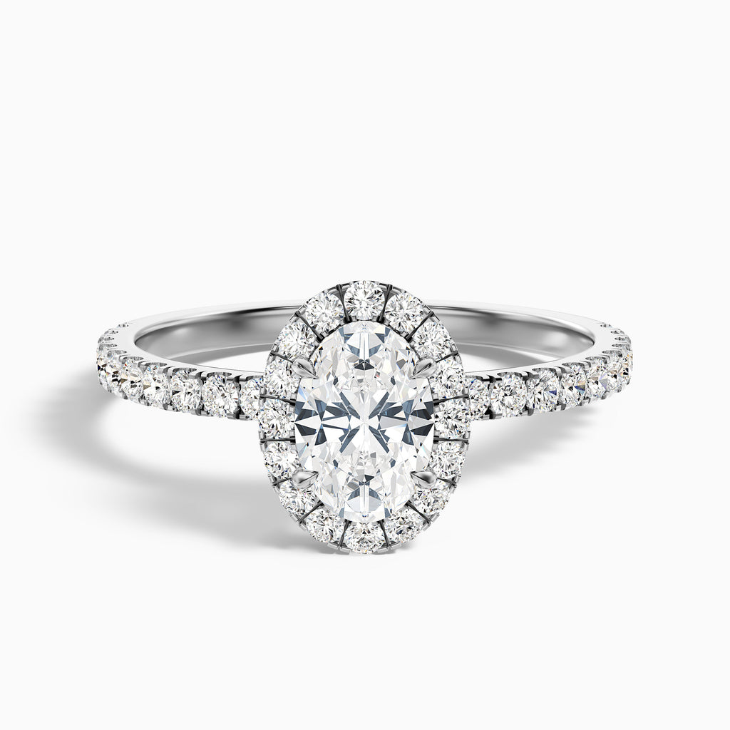 Grace 4.5 Carat Oval Halo Pave Moissanite Engagement Ring in 18k Yellow Gold