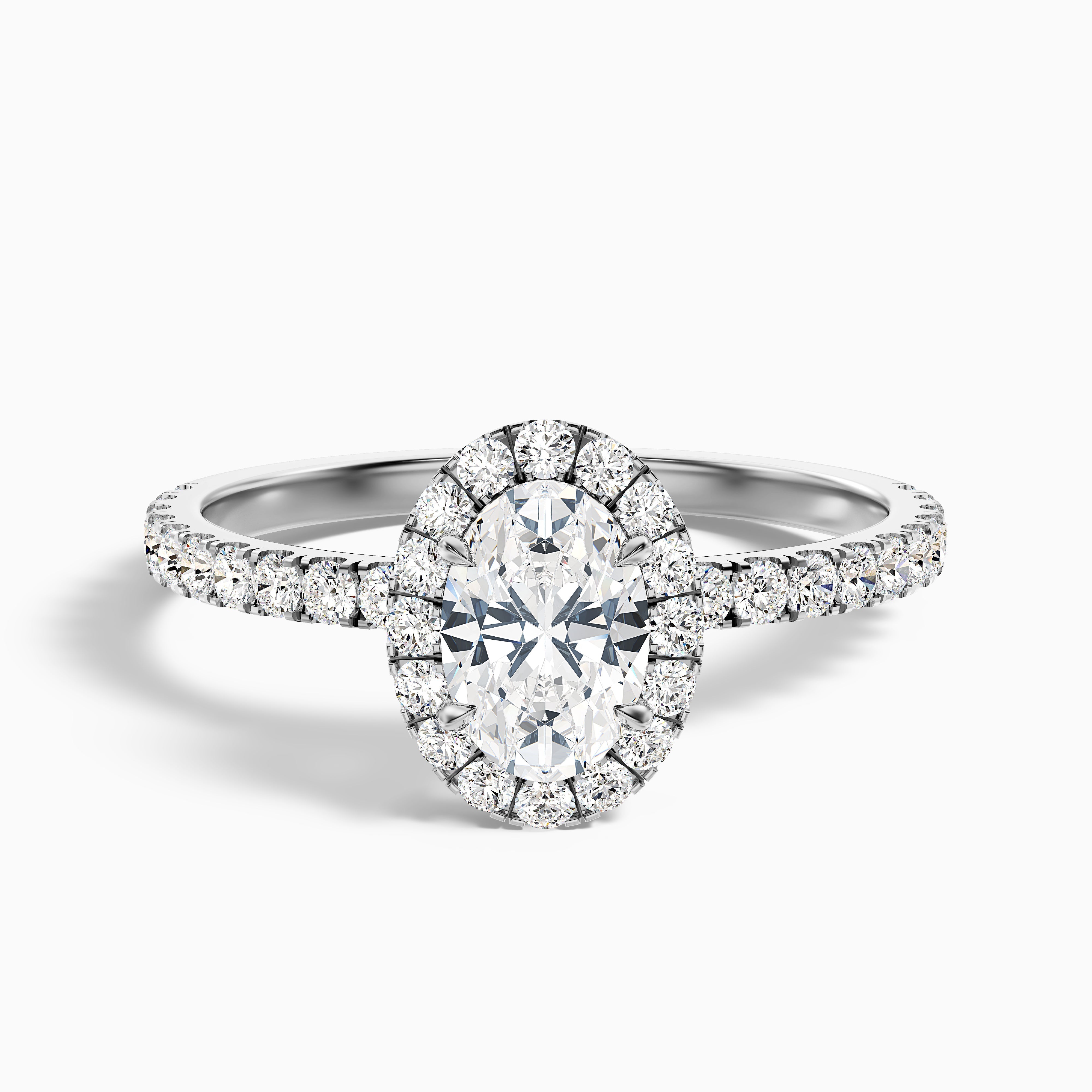 Grace 3 Carat Oval Halo Pave Moissanite Engagement Ring in 10k White Gold