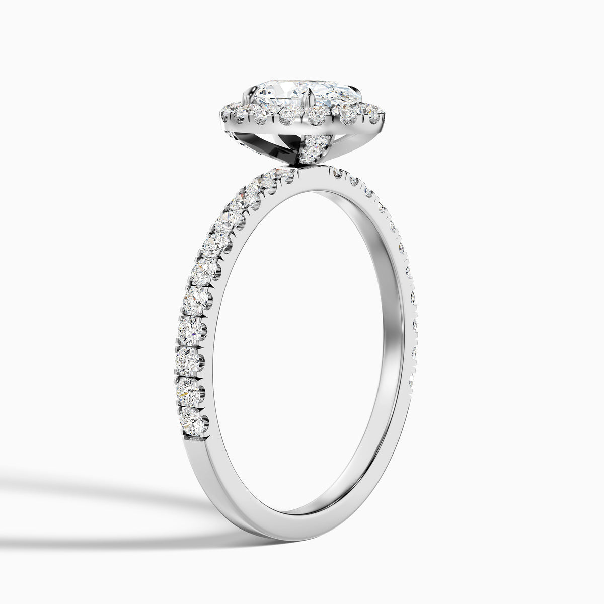 Grace 5 Carat Oval Halo Pave Moissanite Engagement Ring in 18k White Gold