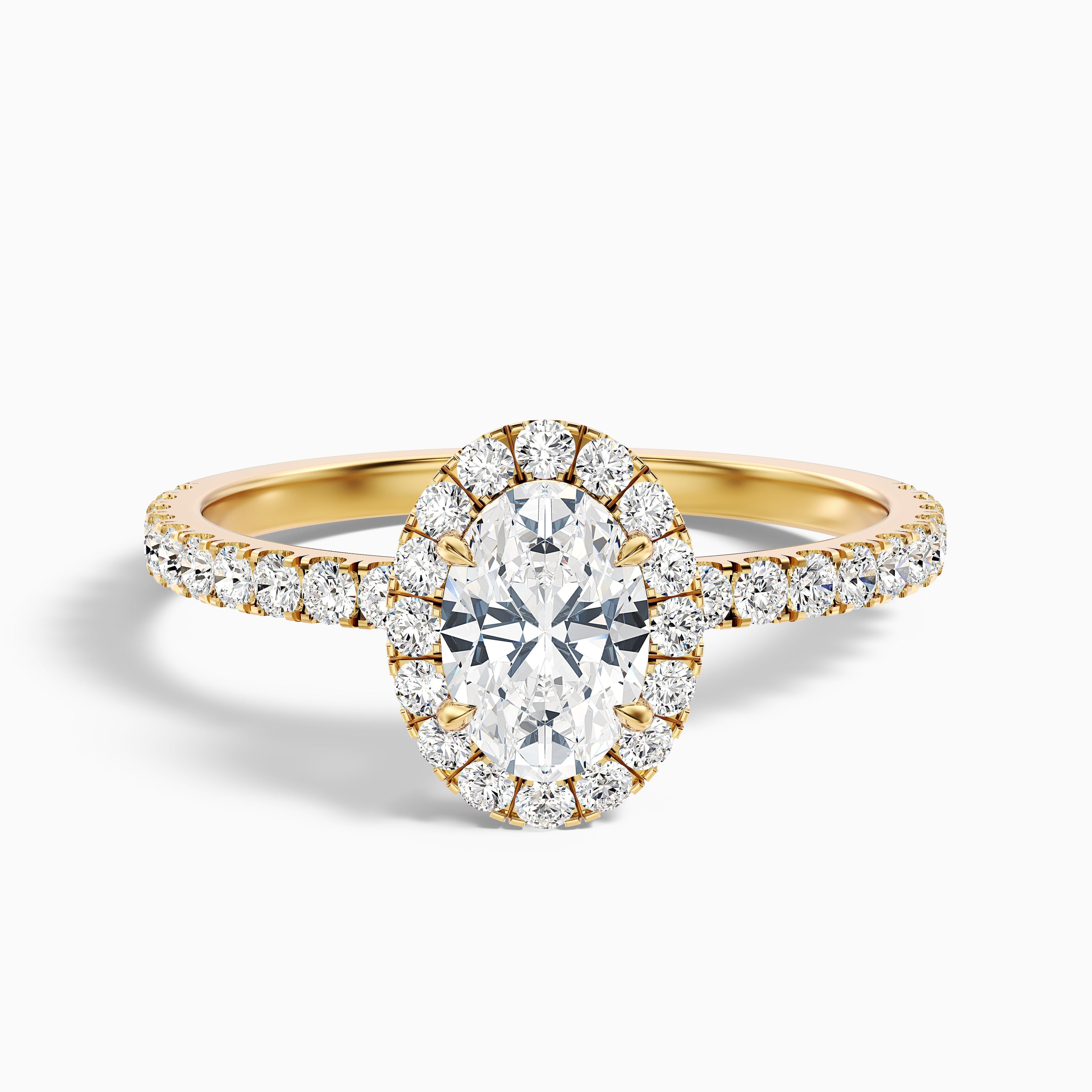 Grace 5.5 Carat Oval Halo Pave Moissanite Engagement Ring in 14k Yellow Gold