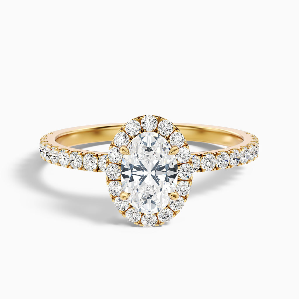 Grace 1 Carat Oval Halo Pave Moissanite Engagement Ring in 14k Yellow Gold