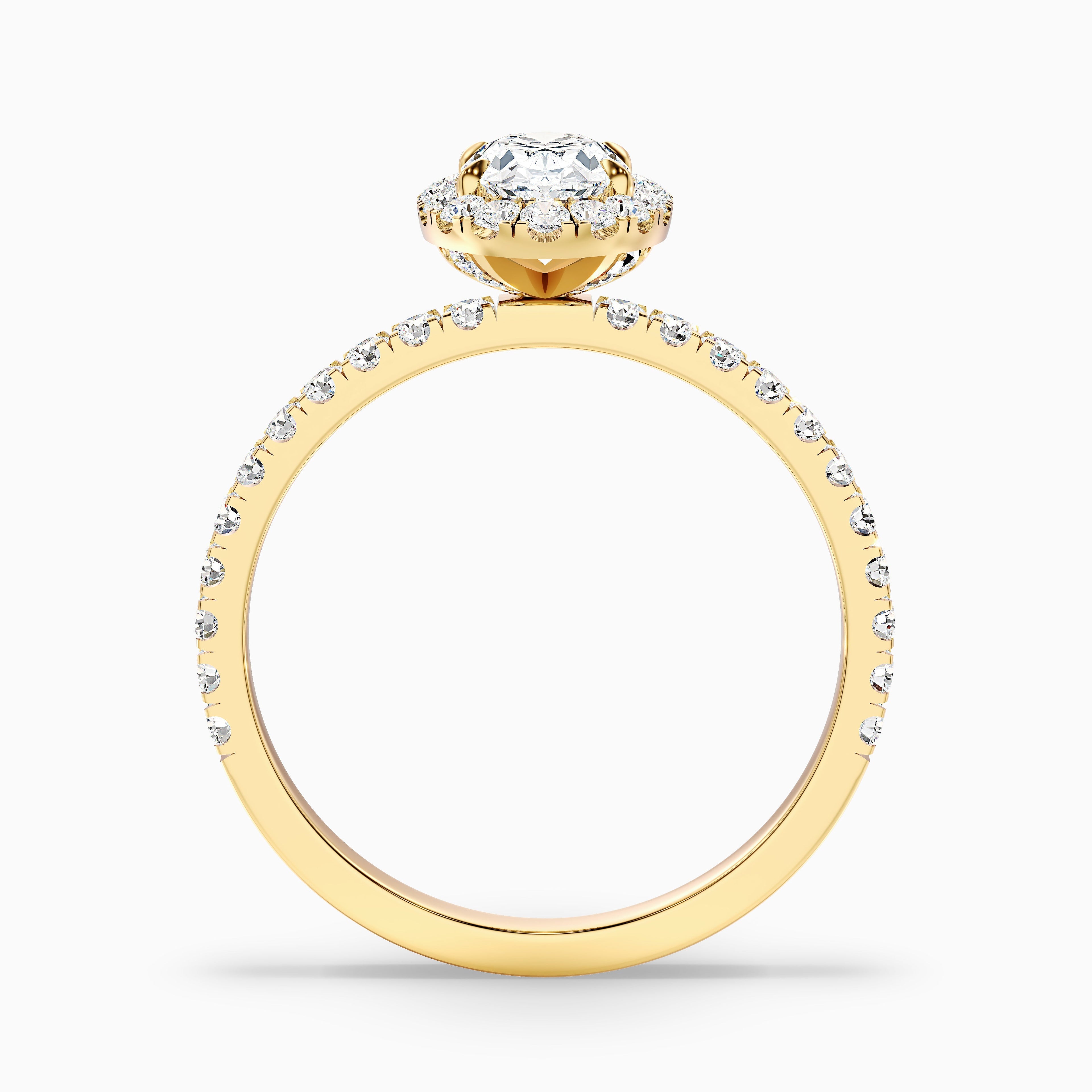 Grace 3.5 Carat Oval Halo Pave Moissanite Engagement Ring in 14k Yellow Gold