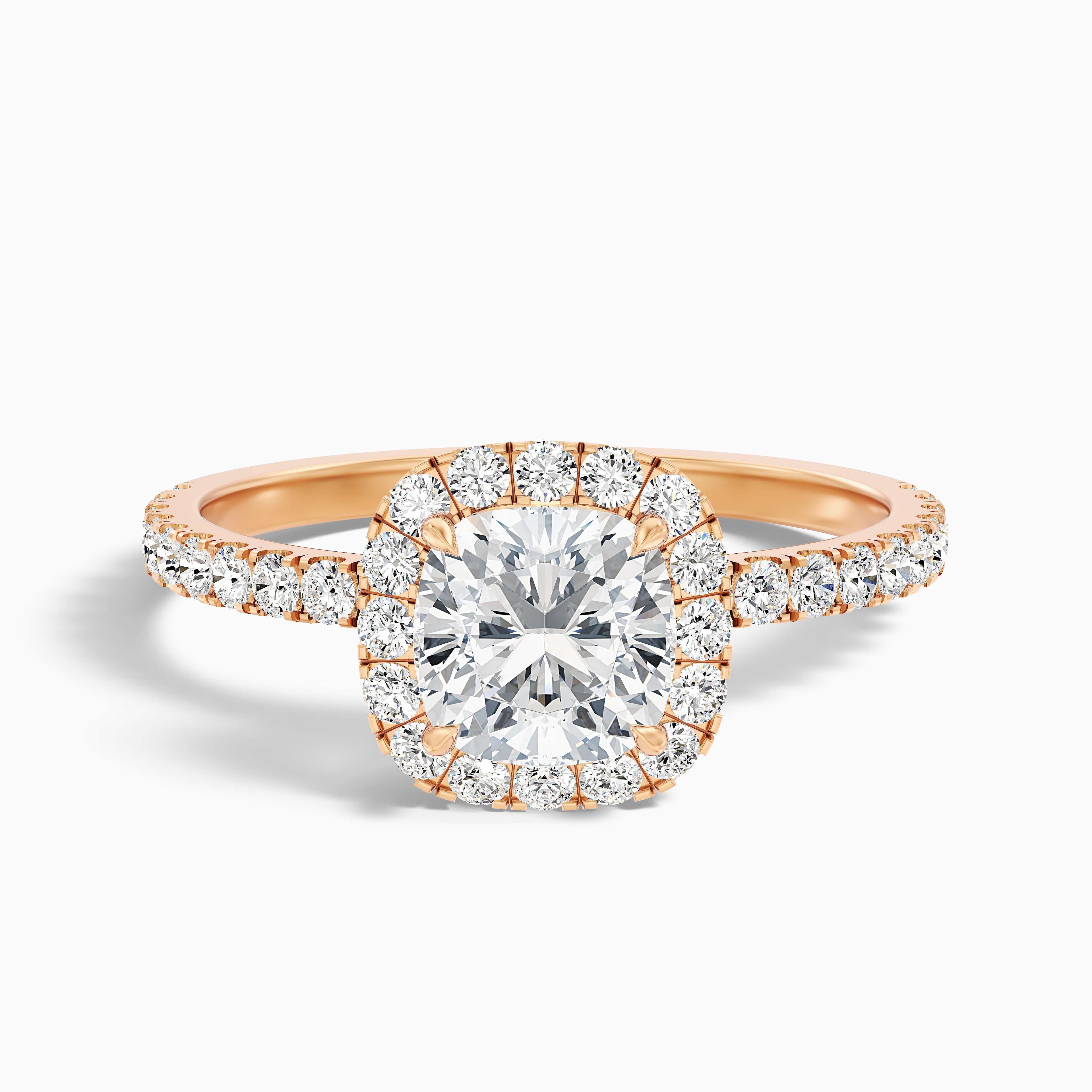 Gina 5 Carat Cushion Cut Halo Pave Moissanite Engagement Ring in 14k Yellow Gold