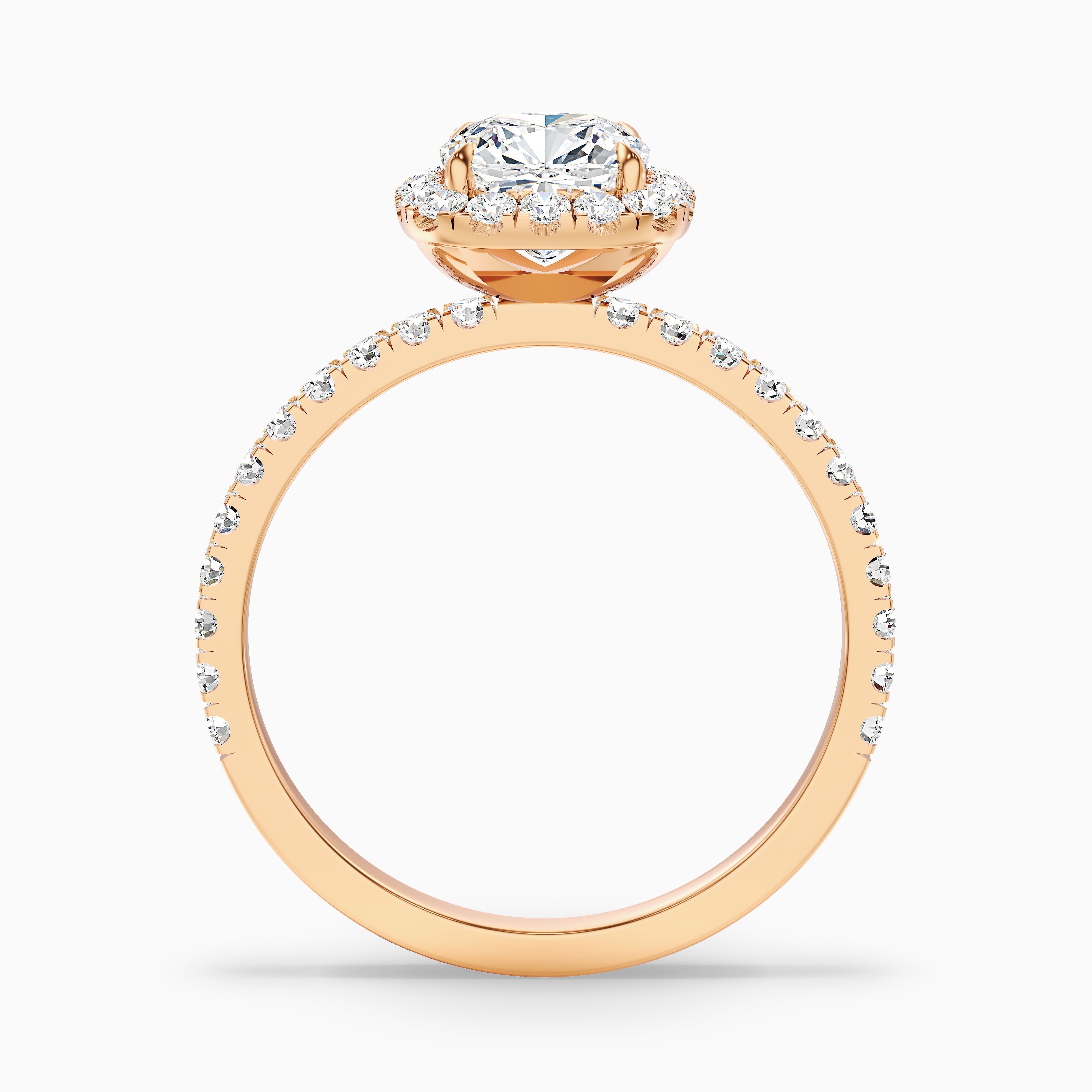 Gina 5.5 Carat Cushion Cut Halo Pave Moissanite Engagement Ring in 14k Rose Gold