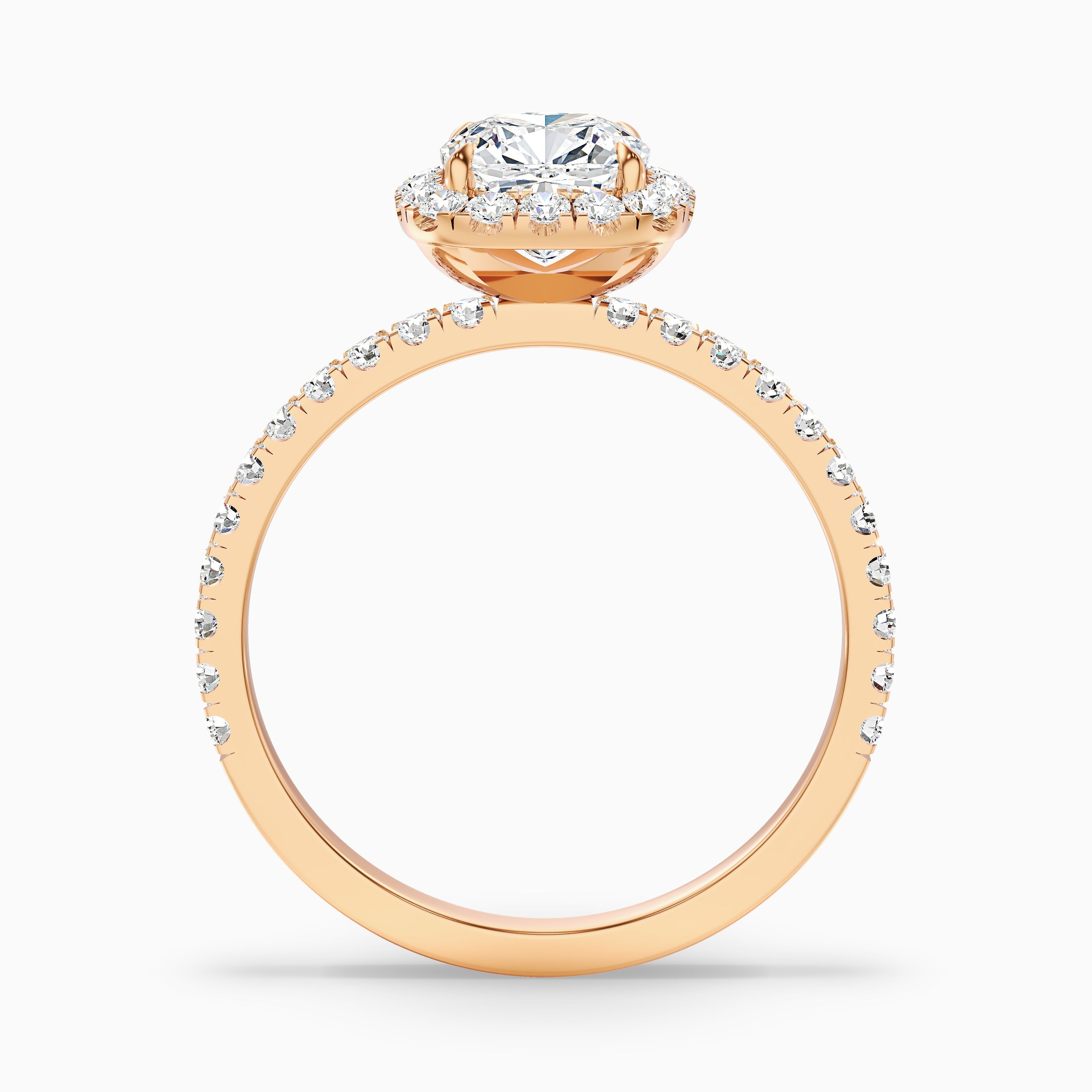 Gina 1 Carat Cushion Cut Halo Pave Moissanite Engagement Ring in 18k Rose Gold