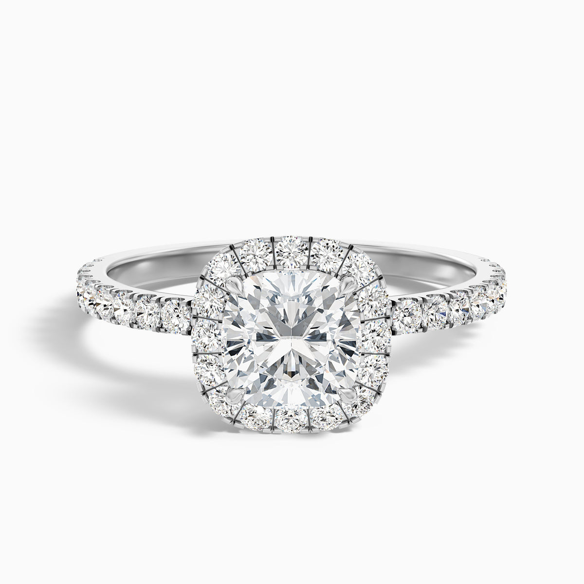 Gina 2 Carat Cushion Cut Halo Pave Moissanite Engagement Ring in 18k Rose Gold