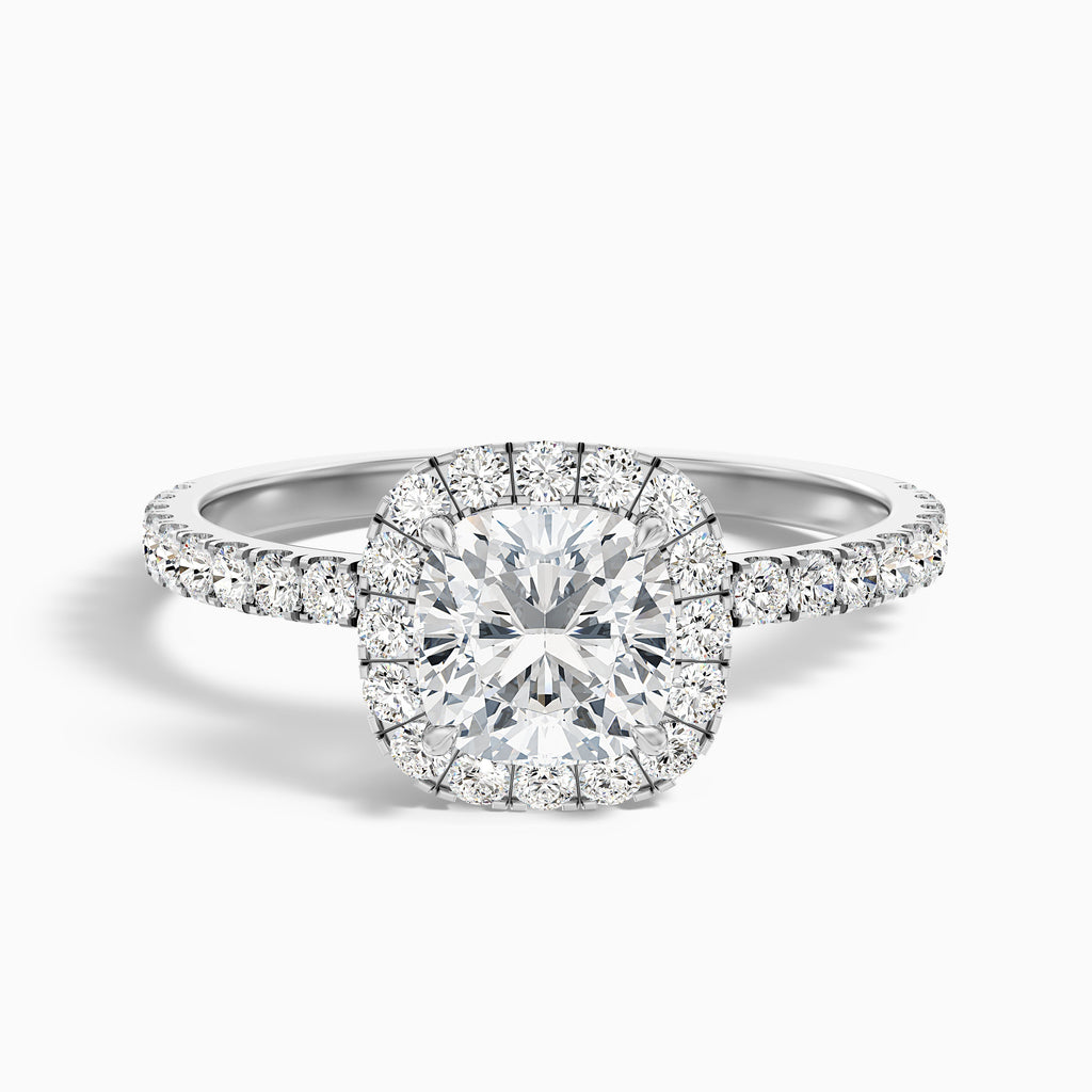 Gina 2 Carat Cushion Cut Halo Pave Moissanite Engagement Ring in 10k White Gold