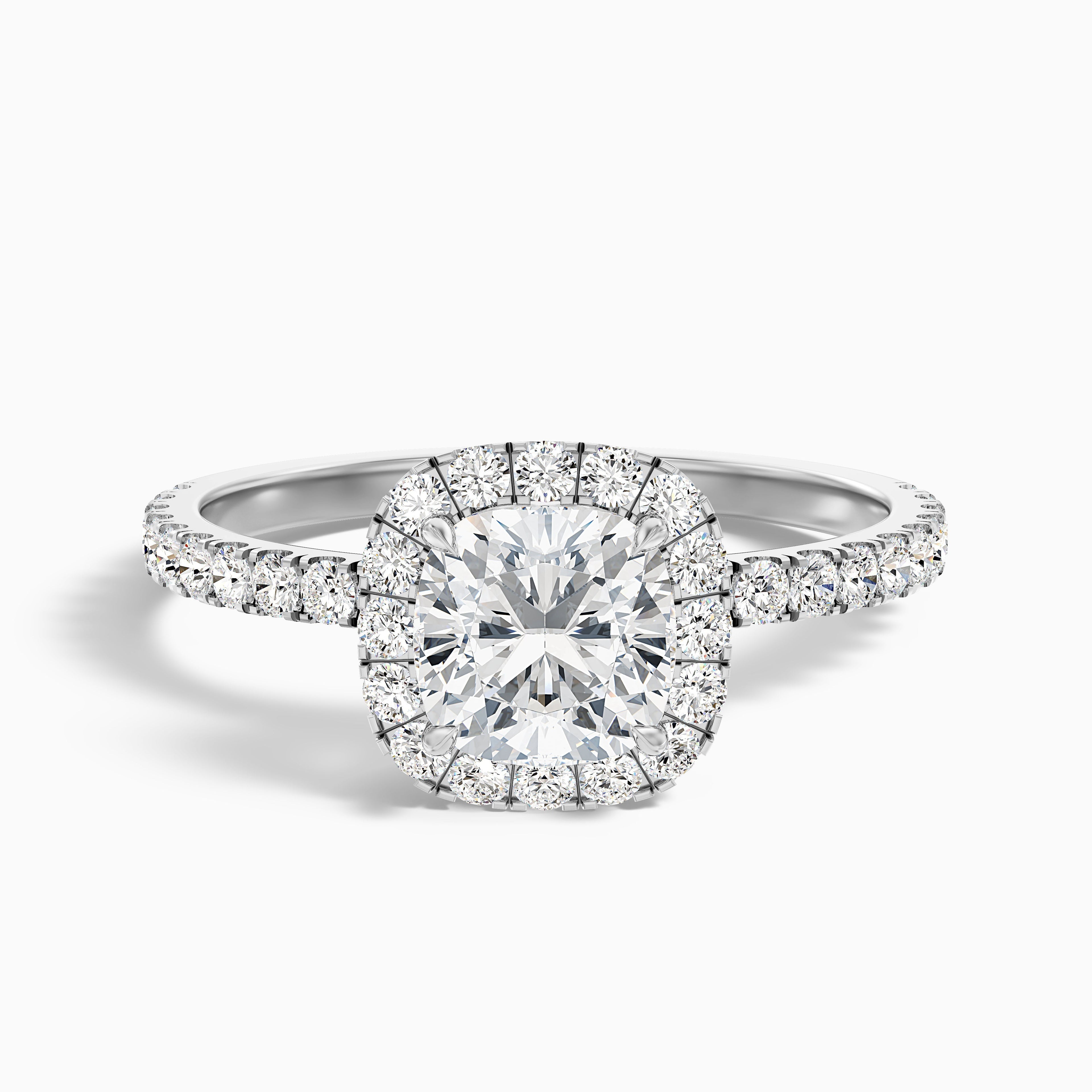 Gina 2 Carat Cushion Cut Halo Pave Moissanite Engagement Ring in 10k White Gold