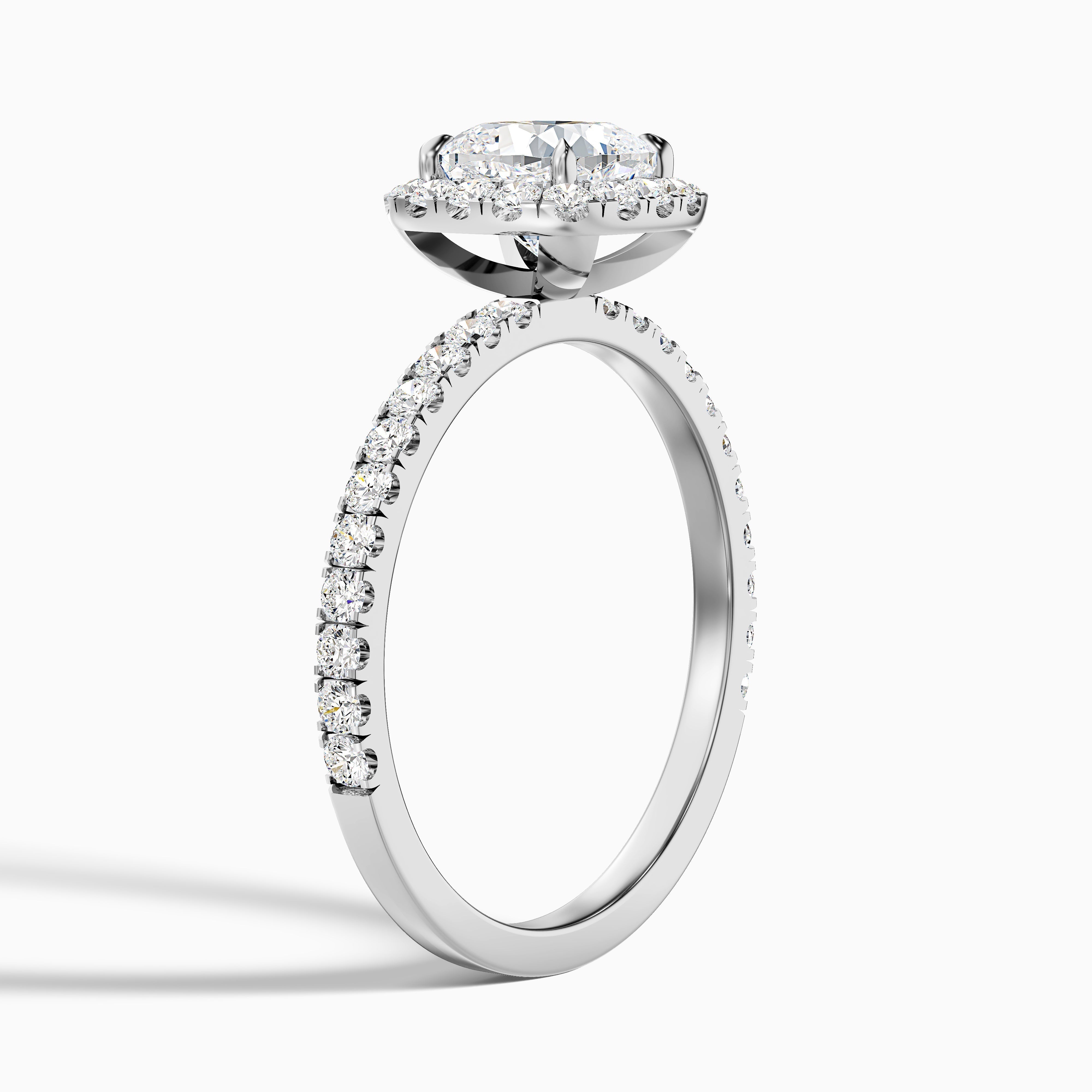 Gina 1 Carat Cushion Cut Halo Pave Moissanite Engagement Ring in Platinum