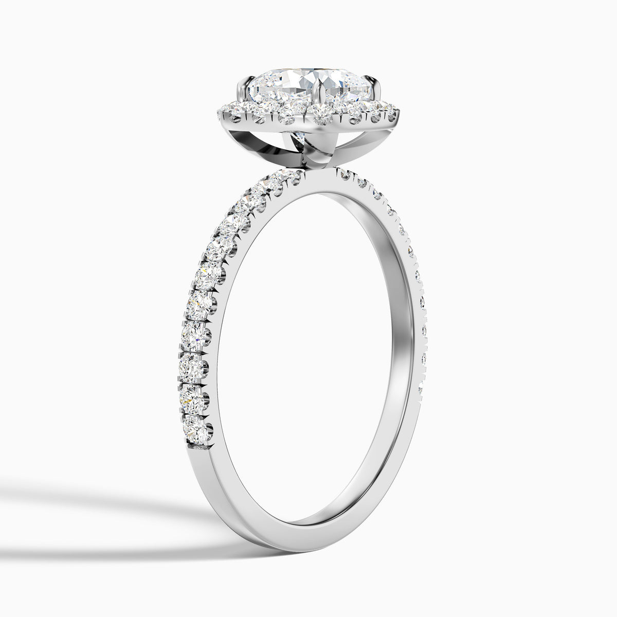 Gina 3 Carat Cushion Cut Halo Pave Moissanite Engagement Ring in 10k White Gold