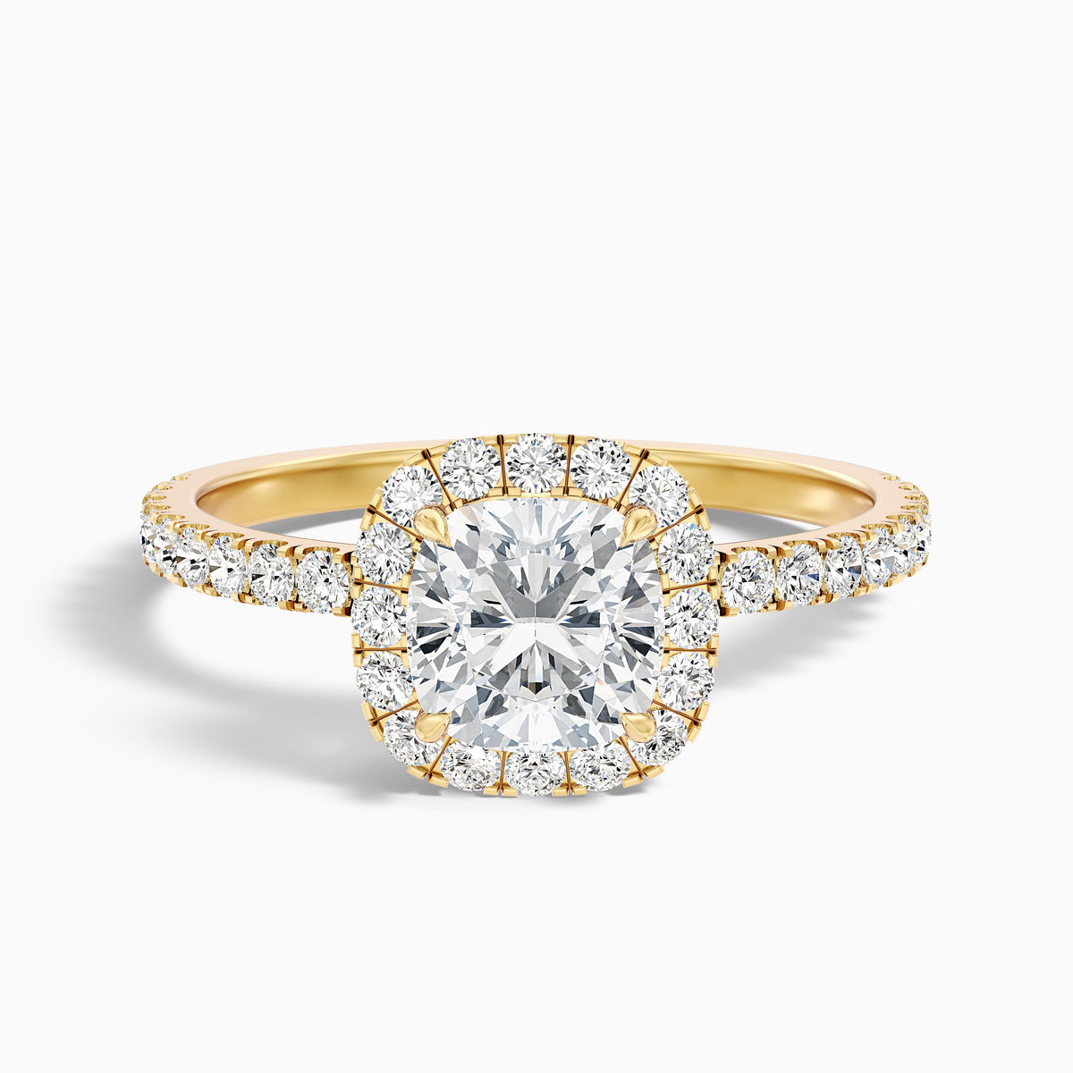 Gina 4.5 Carat Cushion Cut Halo Pave Moissanite Engagement Ring in Platinum