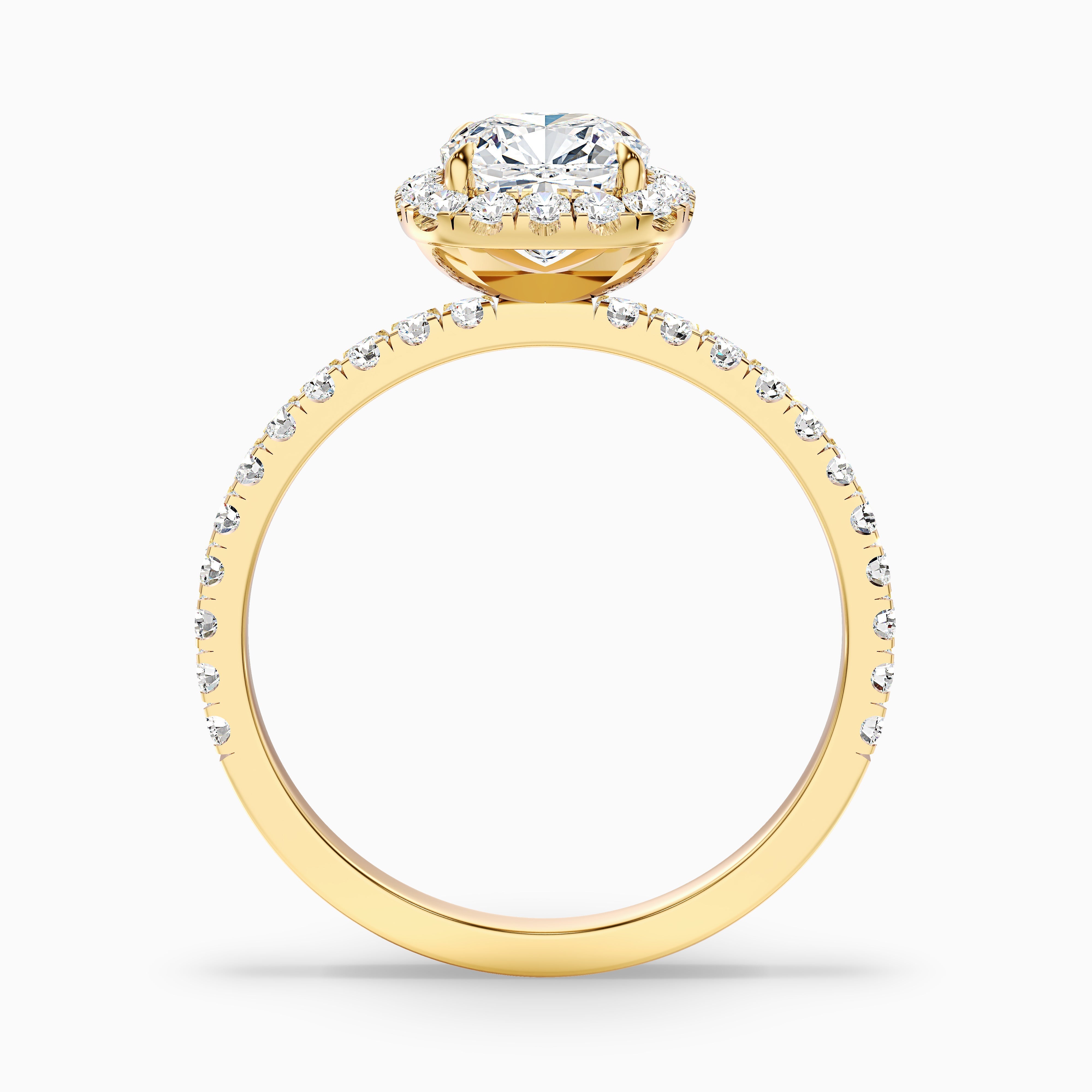 Gina 4.5 Carat Cushion Cut Halo Pave Moissanite Engagement Ring in 18k Yellow Gold