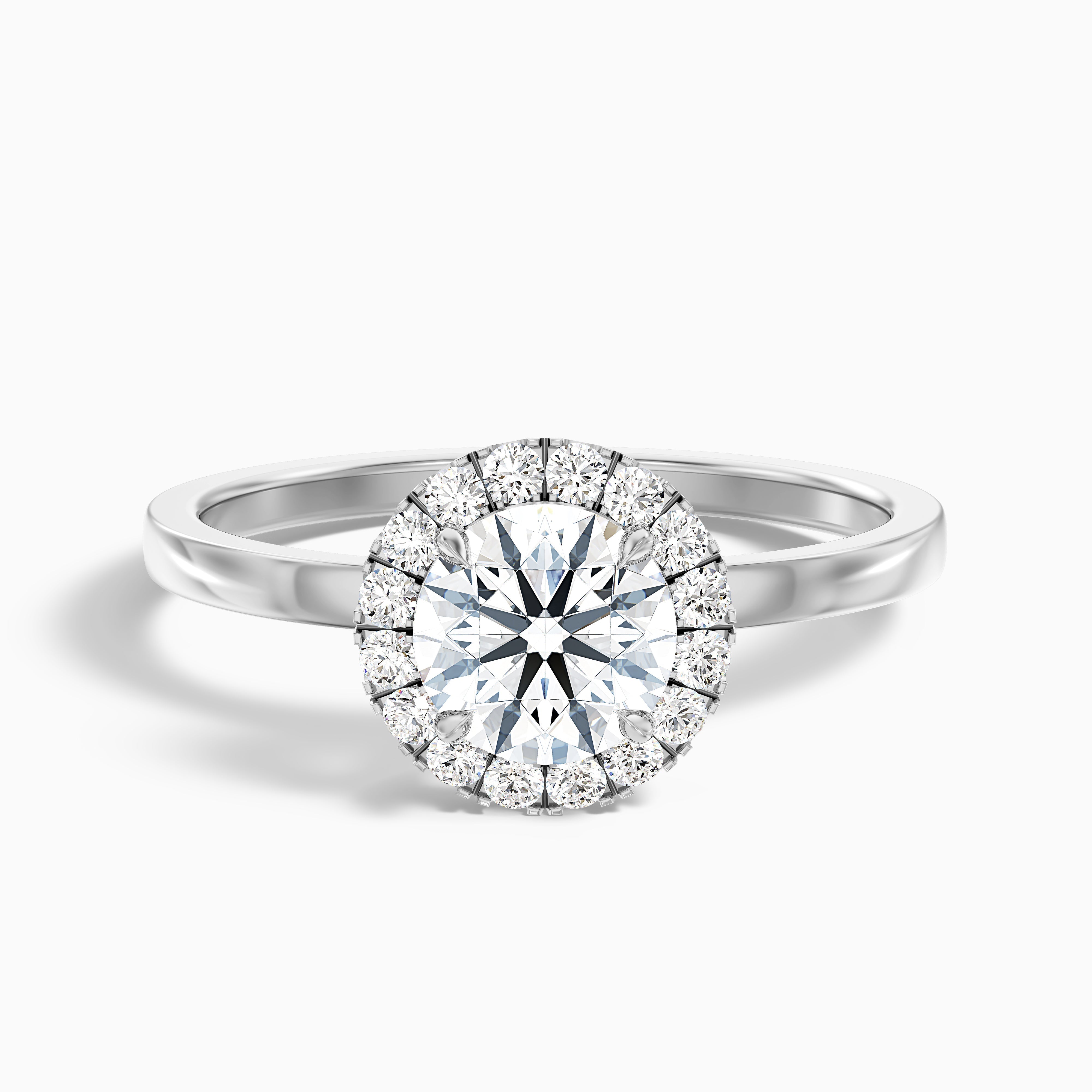 Cora 1 Carat Round Halo Moissanite Engagement Ring in 14k White Gold