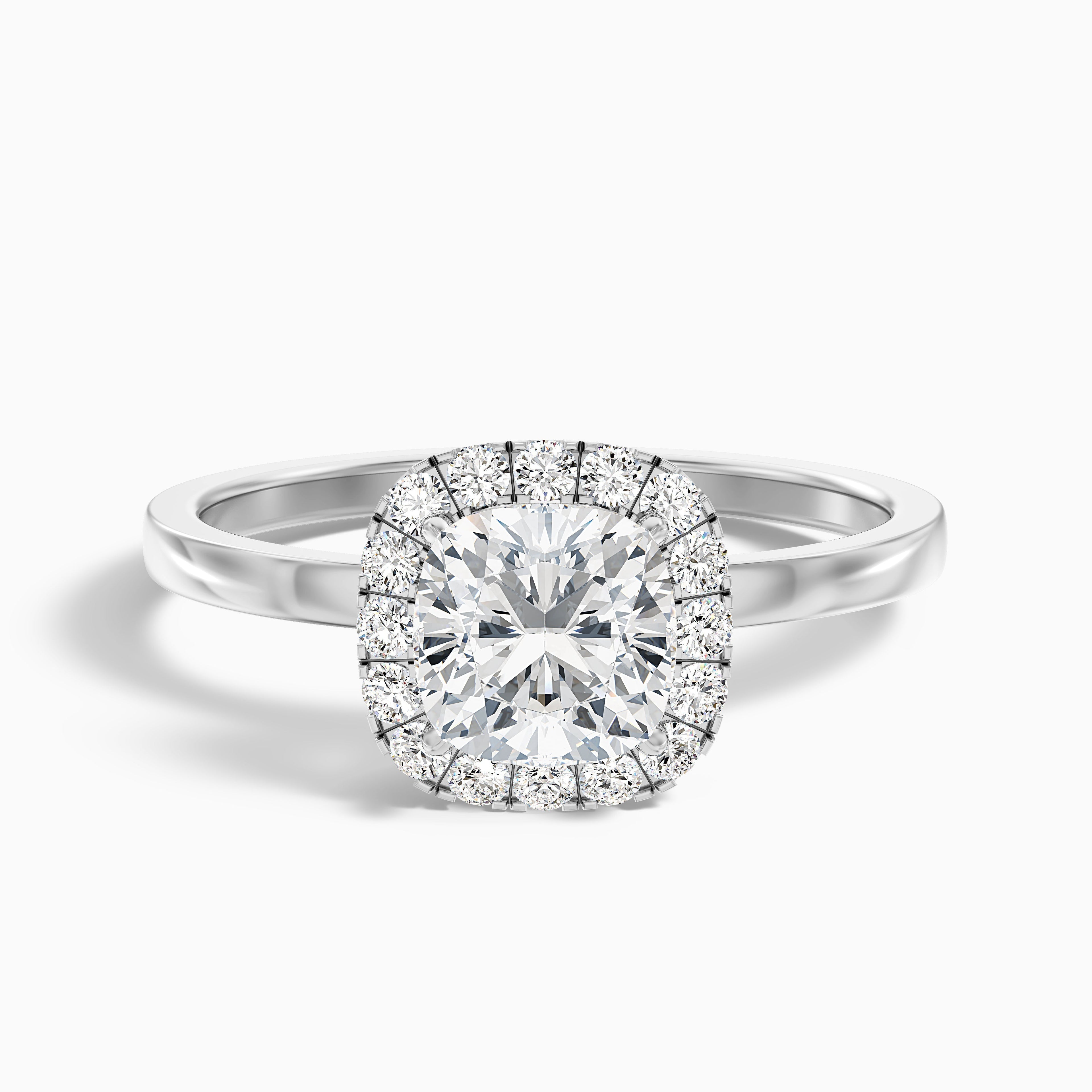 Claire 1 Carat Cushion Cut Halo Moissanite Engagement Ring in 18k Rose Gold