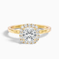 Claire 2 Carat Cushion Cut Halo Moissanite Engagement Ring in 18k Yellow Gold