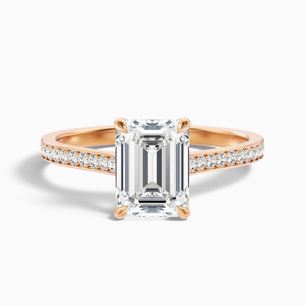 Chase 1 Carat Emerald Cut Side Stone Pave Moissanite Engagement Ring in 14k White Gold
