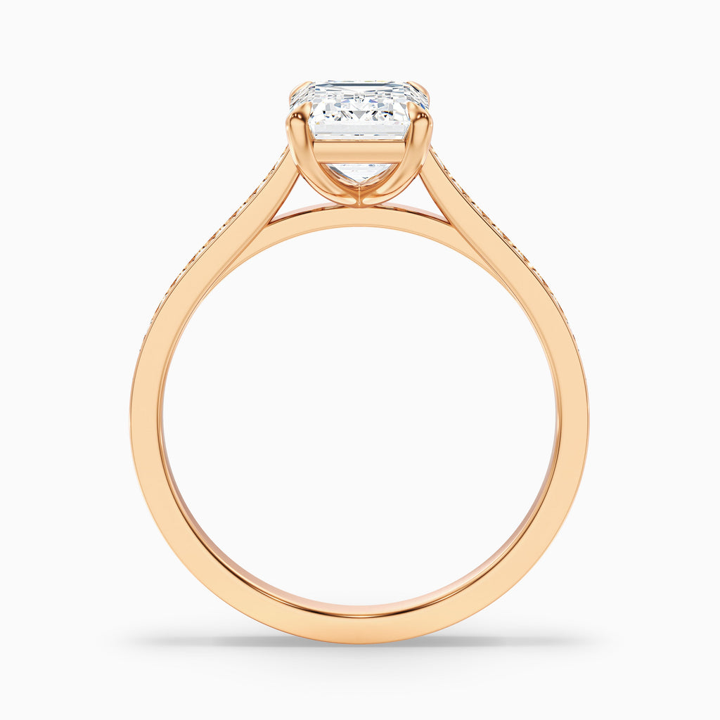 Chase 2 Carat Emerald Cut Side Stone Pave Moissanite Engagement Ring in 10k White Gold