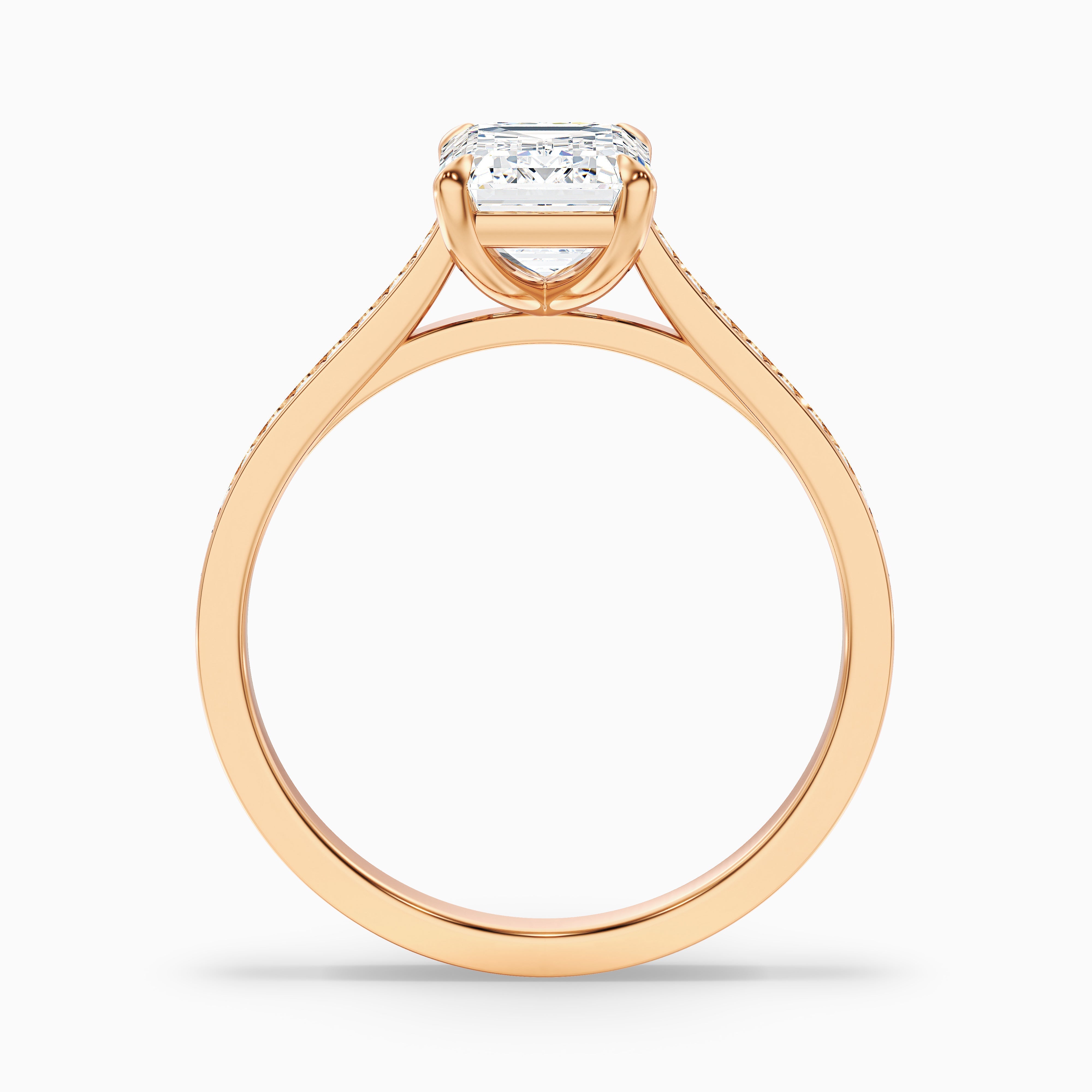 Chase 3.5 Carat Emerald Cut Side Stone Pave Moissanite Engagement Ring in 18k Rose Gold