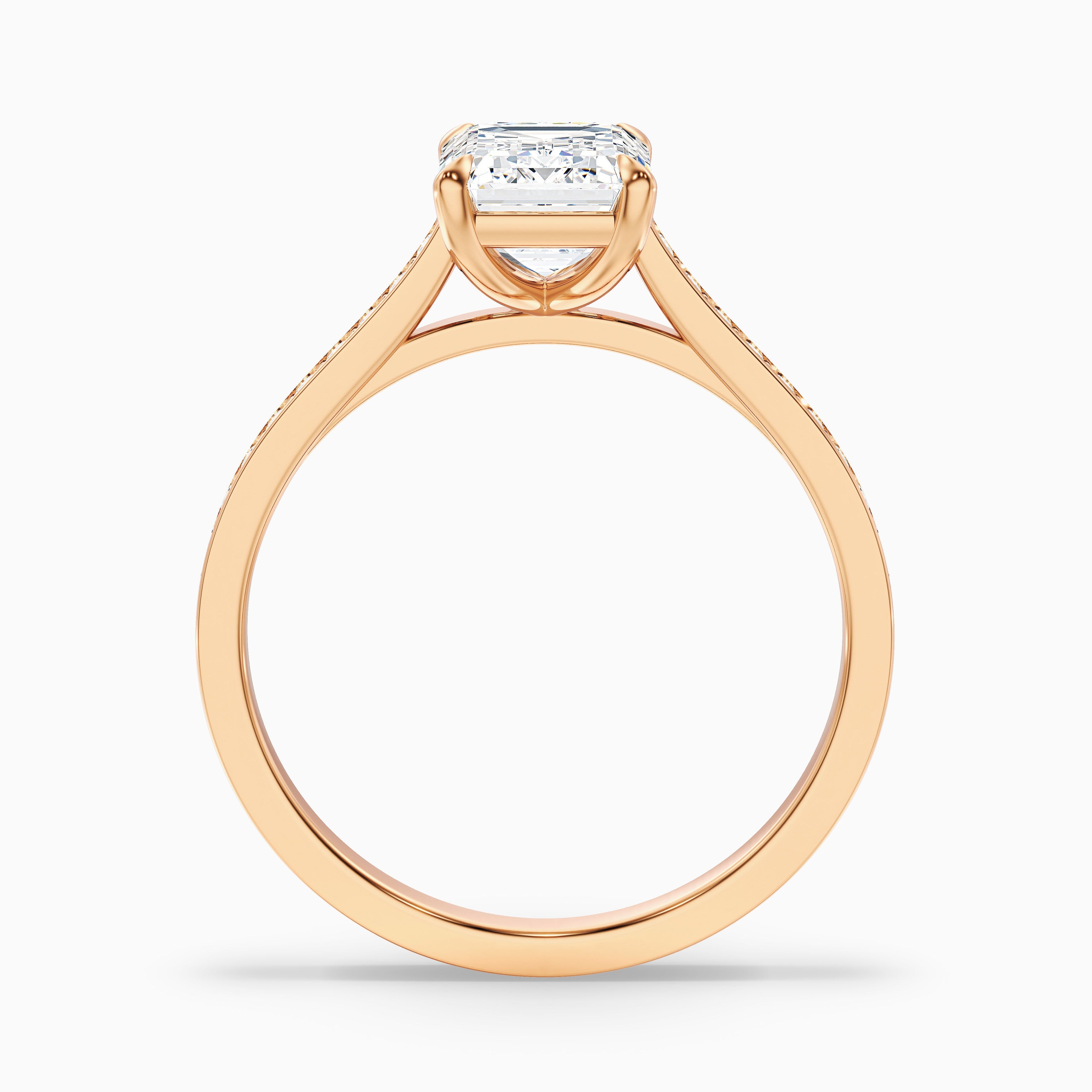 Chase 2 Carat Emerald Cut Side Stone Pave Moissanite Engagement Ring in 10k Rose Gold