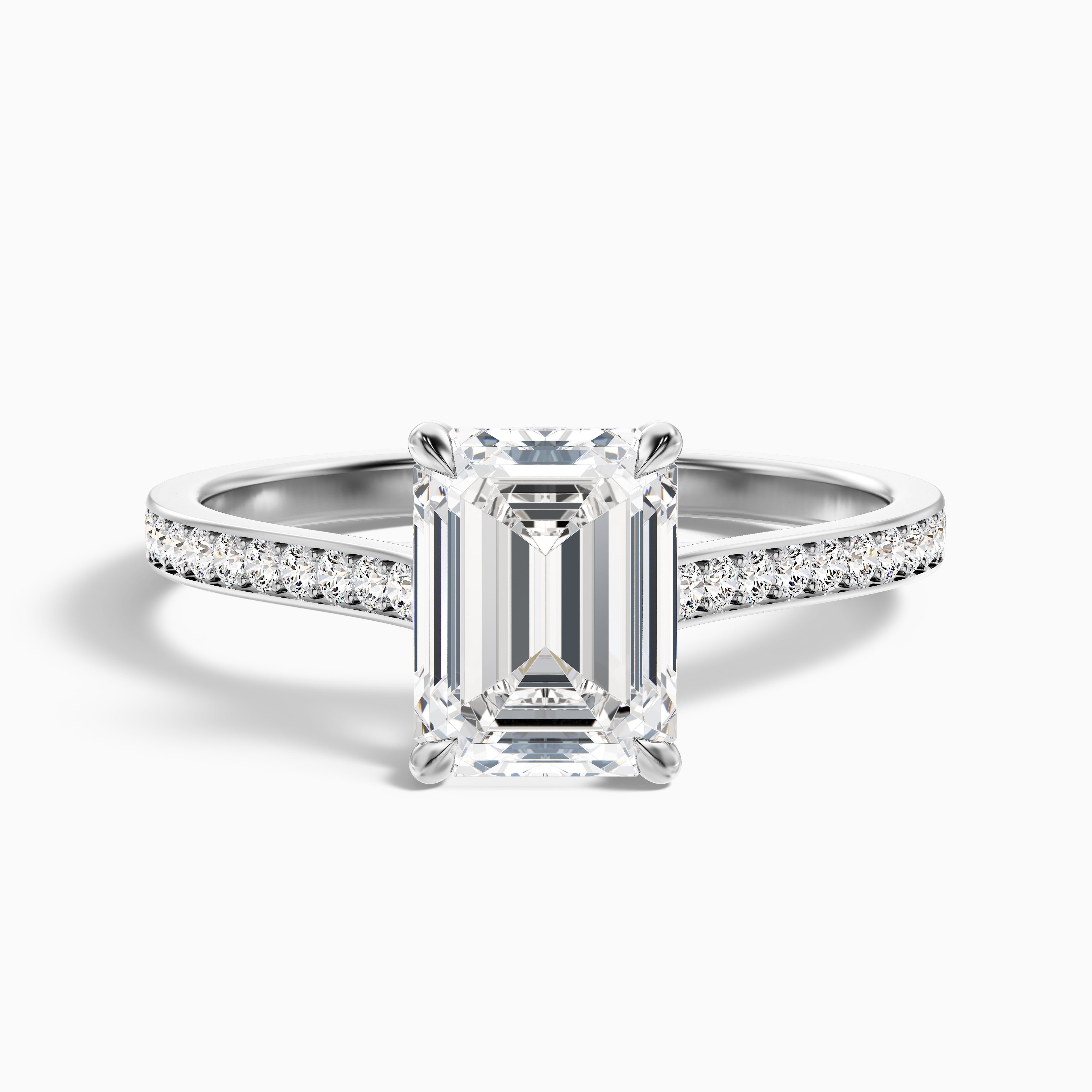 Chase 3 Carat Emerald Cut Side Stone Pave Moissanite Engagement Ring in Platinum