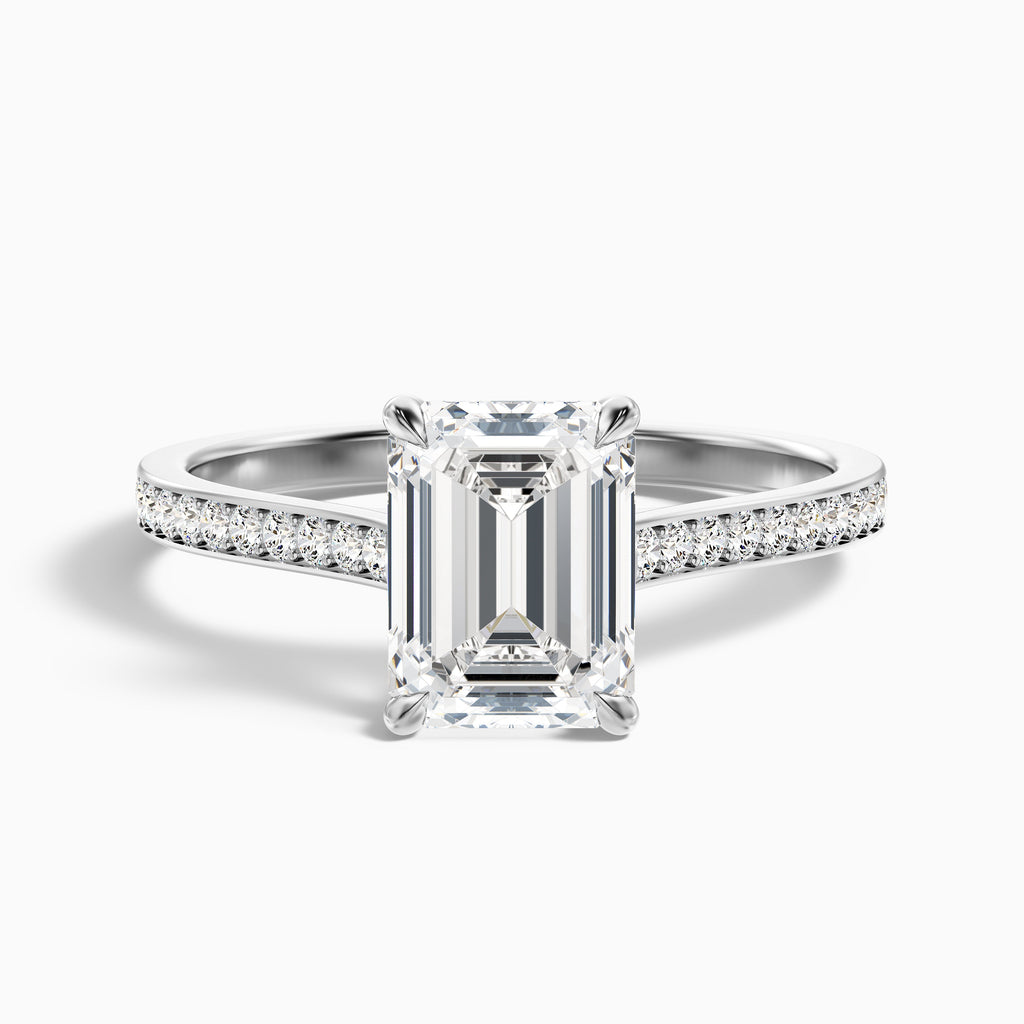 Chase 3 Carat Emerald Cut Side Stone Pave Moissanite Engagement Ring in 14k Rose Gold