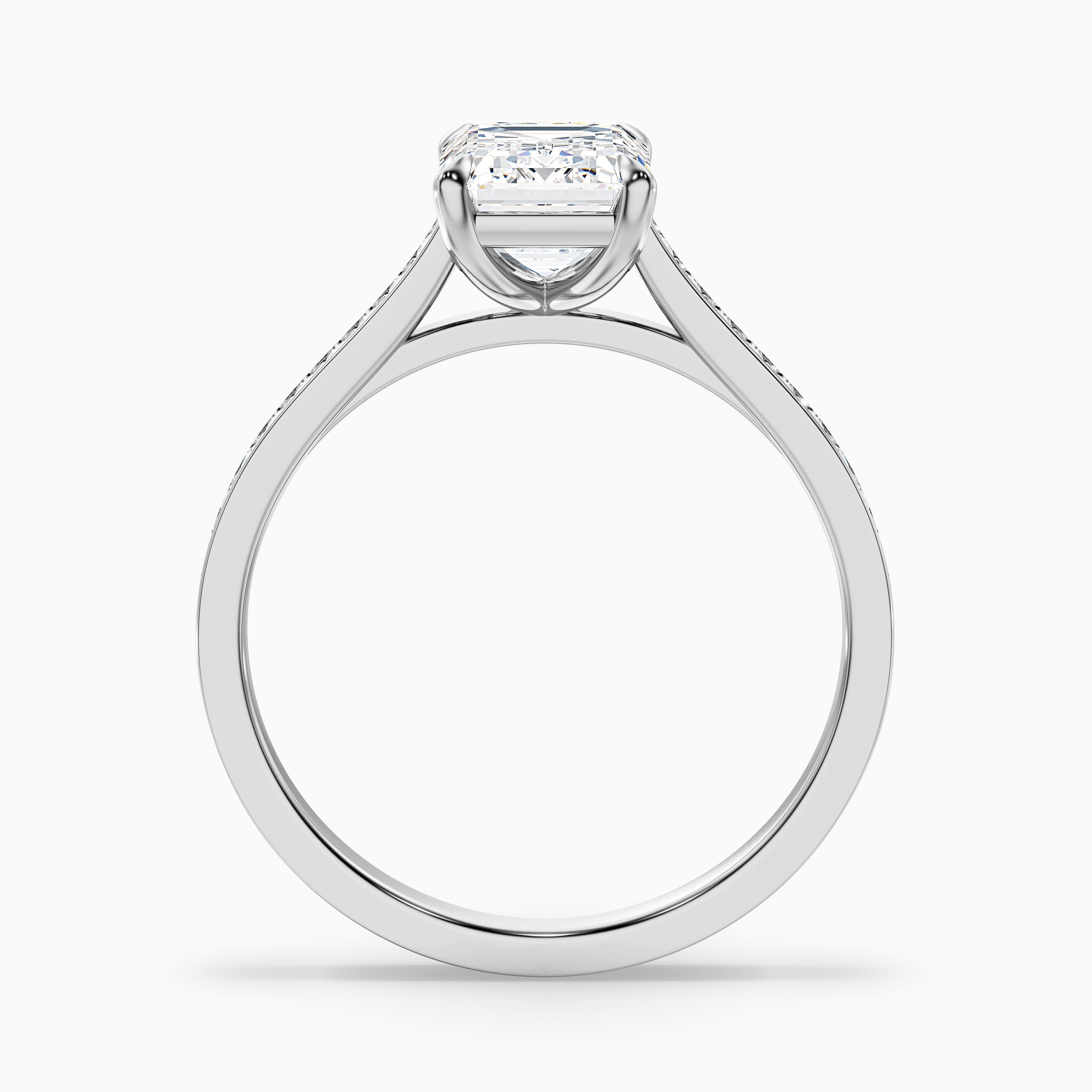Chase 4.5 Carat Emerald Cut Side Stone Pave Moissanite Engagement Ring in 18k White Gold