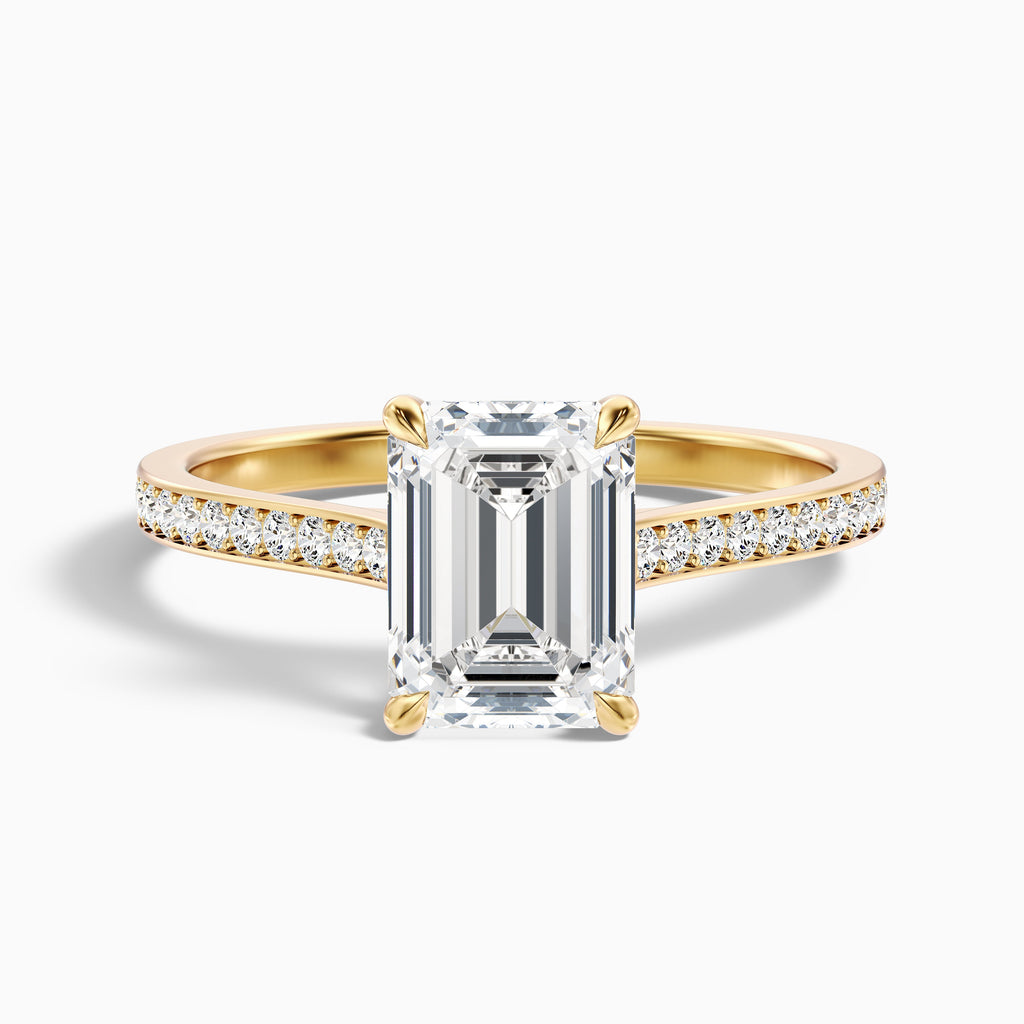 Chase 5.5 Carat Emerald Cut Side Stone Pave Moissanite Engagement Ring in 10k White Gold