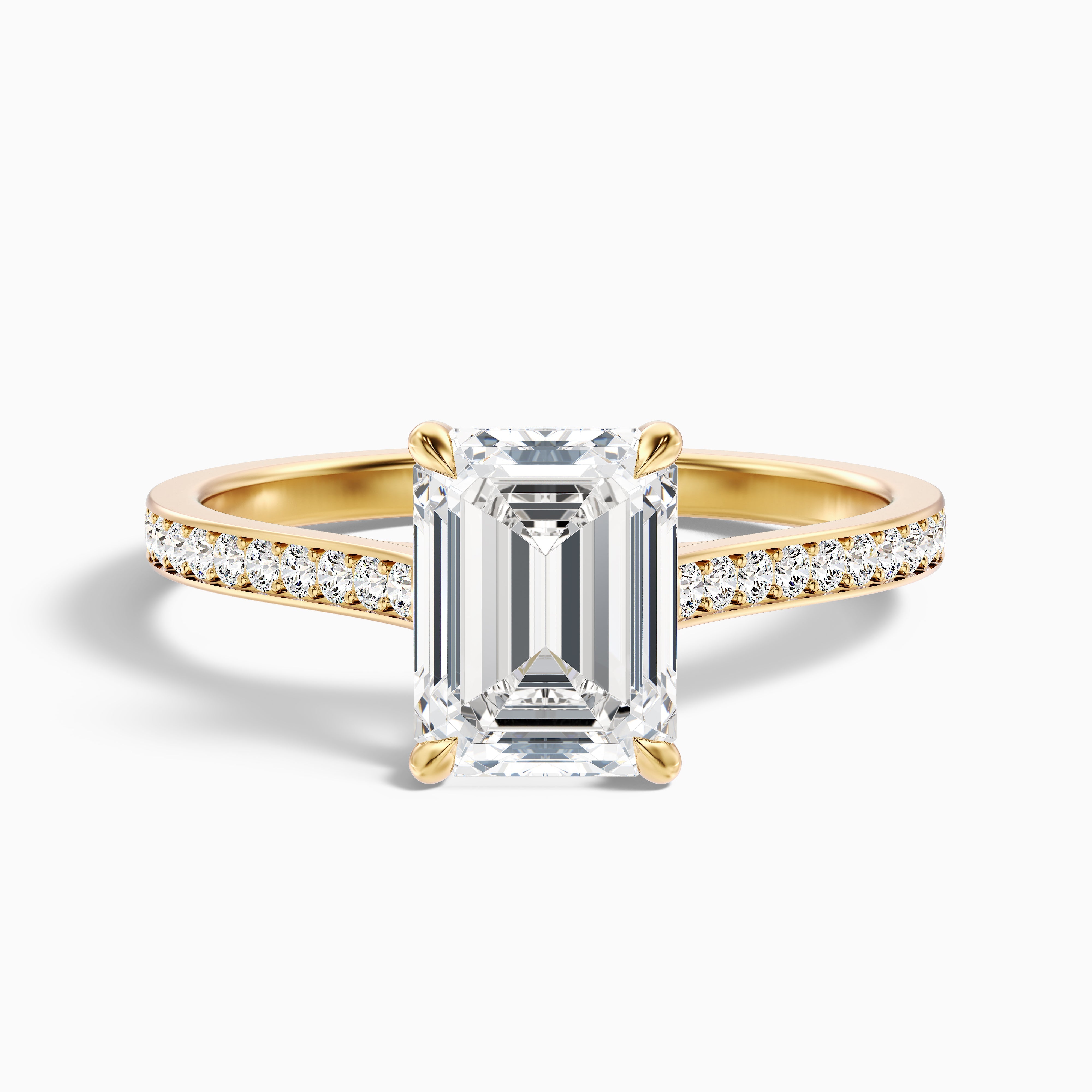 Chase 4.5 Carat Emerald Cut Side Stone Pave Moissanite Engagement Ring in 18k Yellow Gold