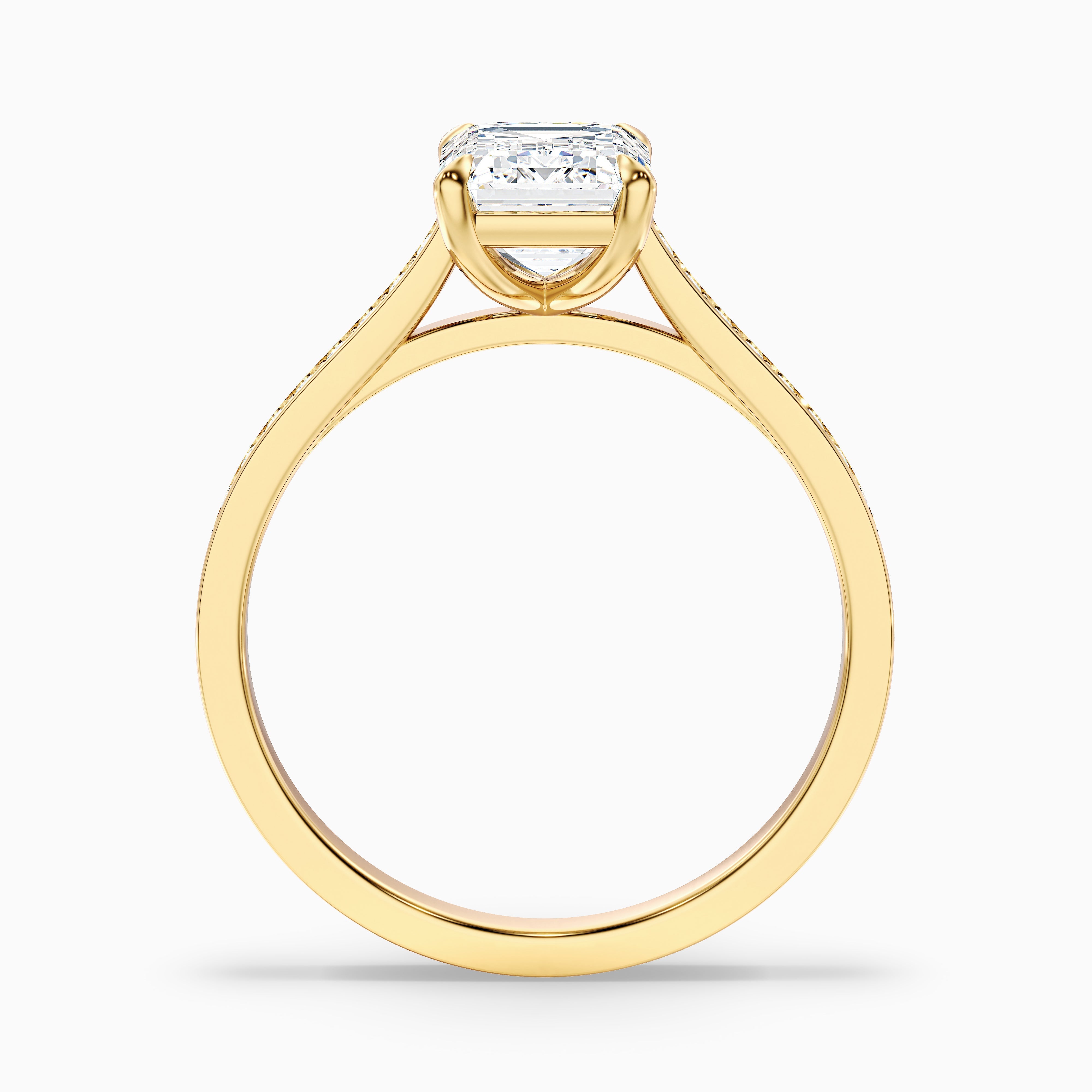 Chase 5 Carat Emerald Cut Side Stone Pave Moissanite Engagement Ring in 18k Yellow Gold