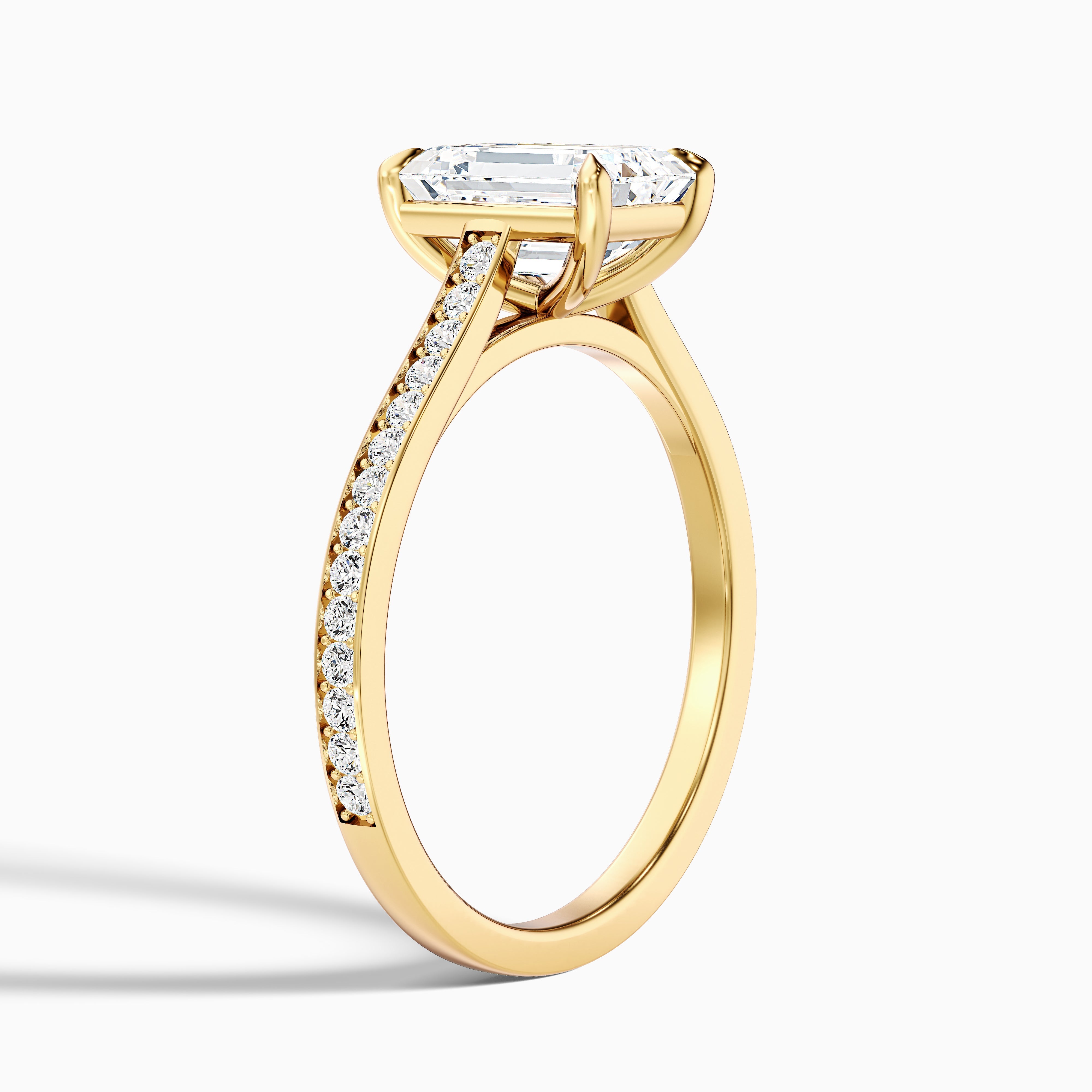 Chase 2 Carat Emerald Cut Side Stone Pave Moissanite Engagement Ring in 14k White Gold