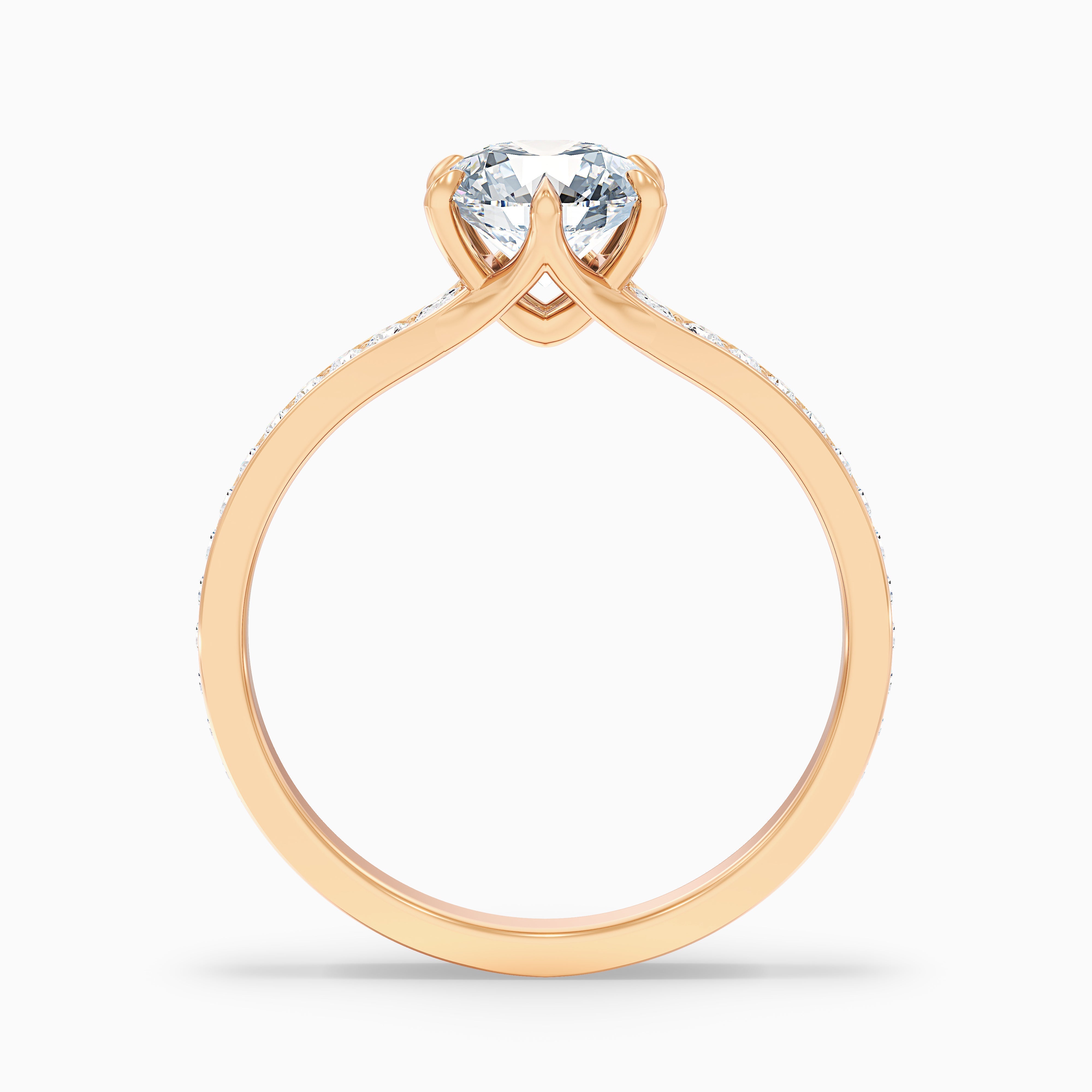 Carol 5 Carat Round Side Stone Pave Moissanite Engagement Ring in 14k Rose Gold