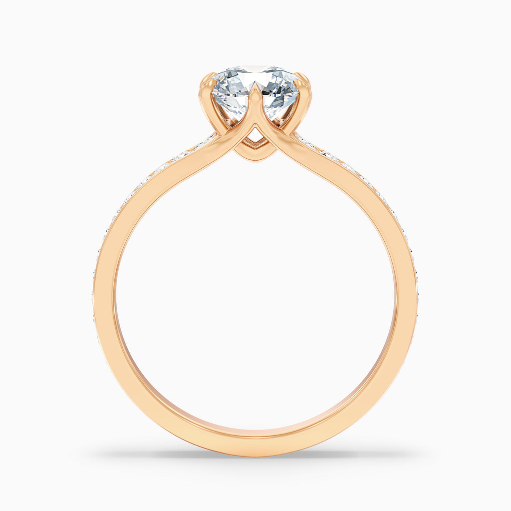 Carol 1 Carat Round Side Stone Pave Moissanite Engagement Ring in 18k Rose Gold