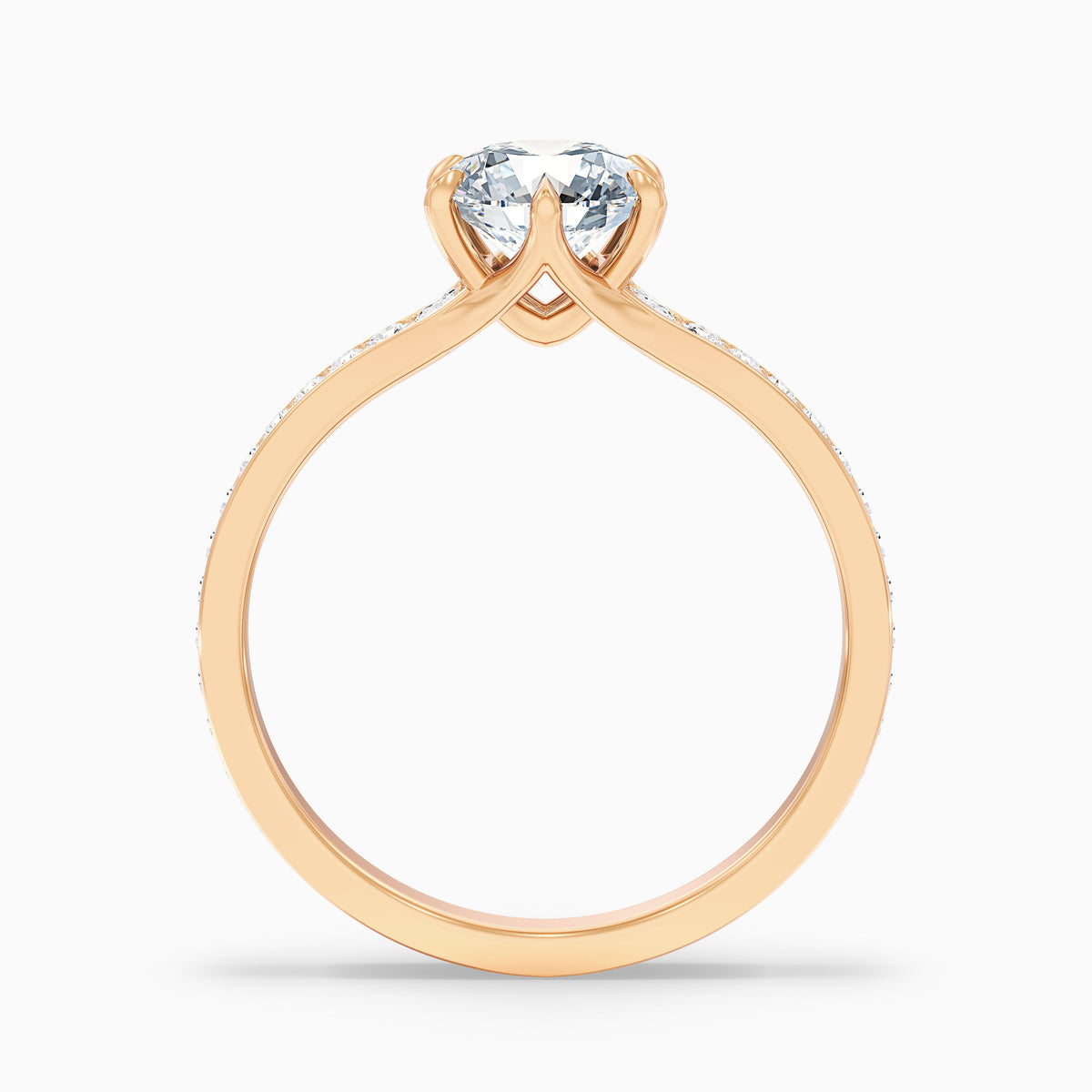 Carol 1 Carat Round Side Stone Pave Moissanite Engagement Ring in 14k Yellow Gold