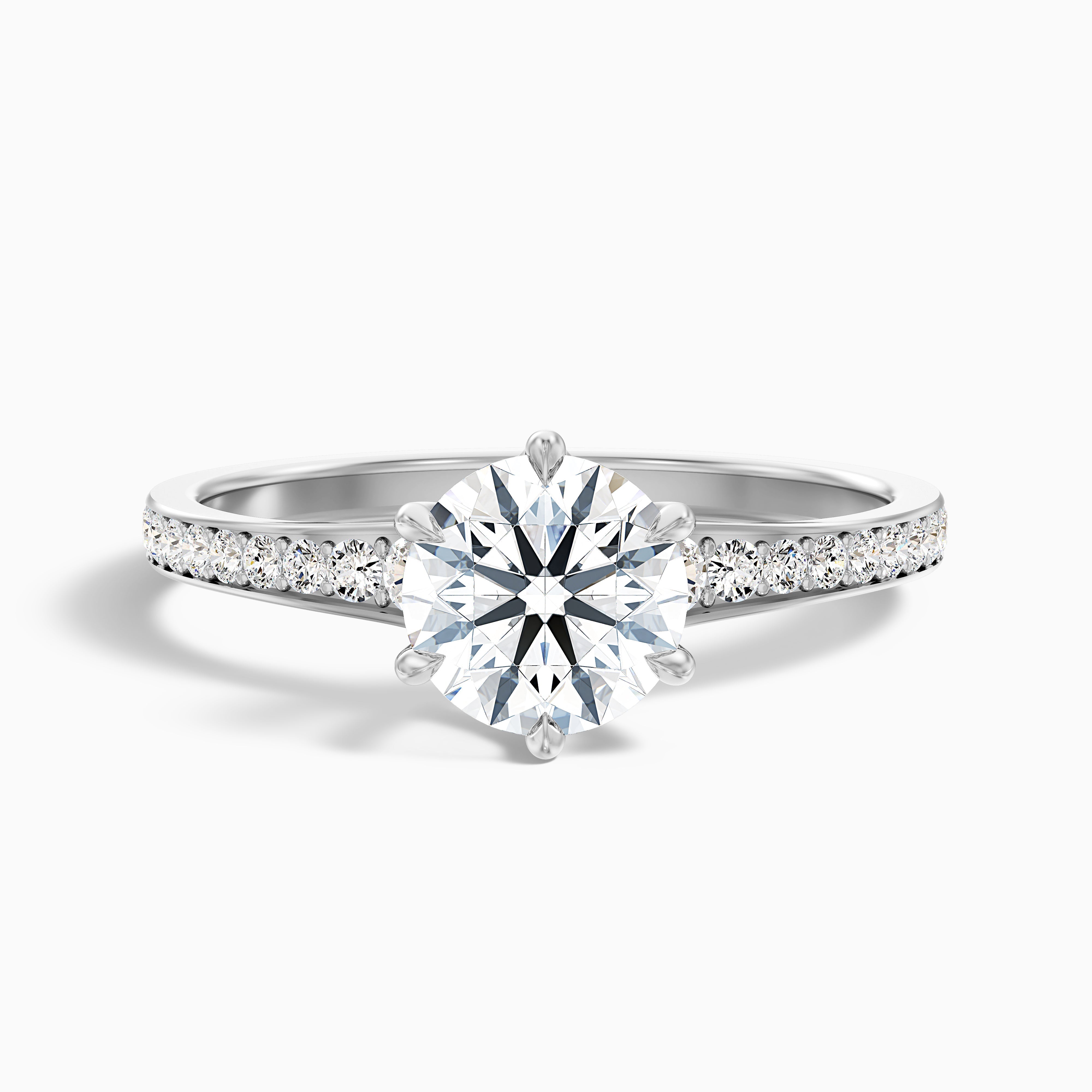 Carol 1 Carat Round Side Stone Pave Moissanite Engagement Ring in Platinum