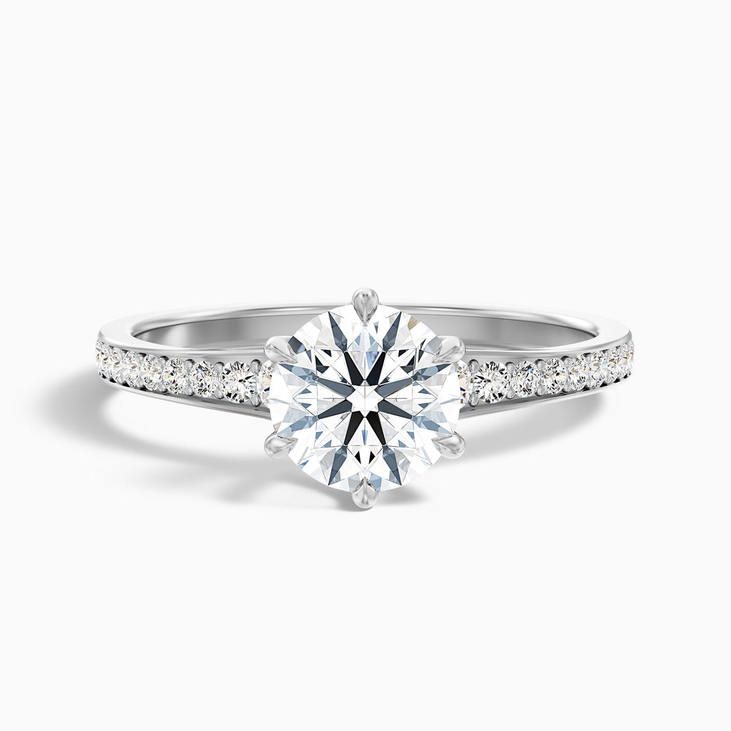 Carol 4 Carat Round Side Stone Pave Moissanite Engagement Ring in 14k Yellow Gold