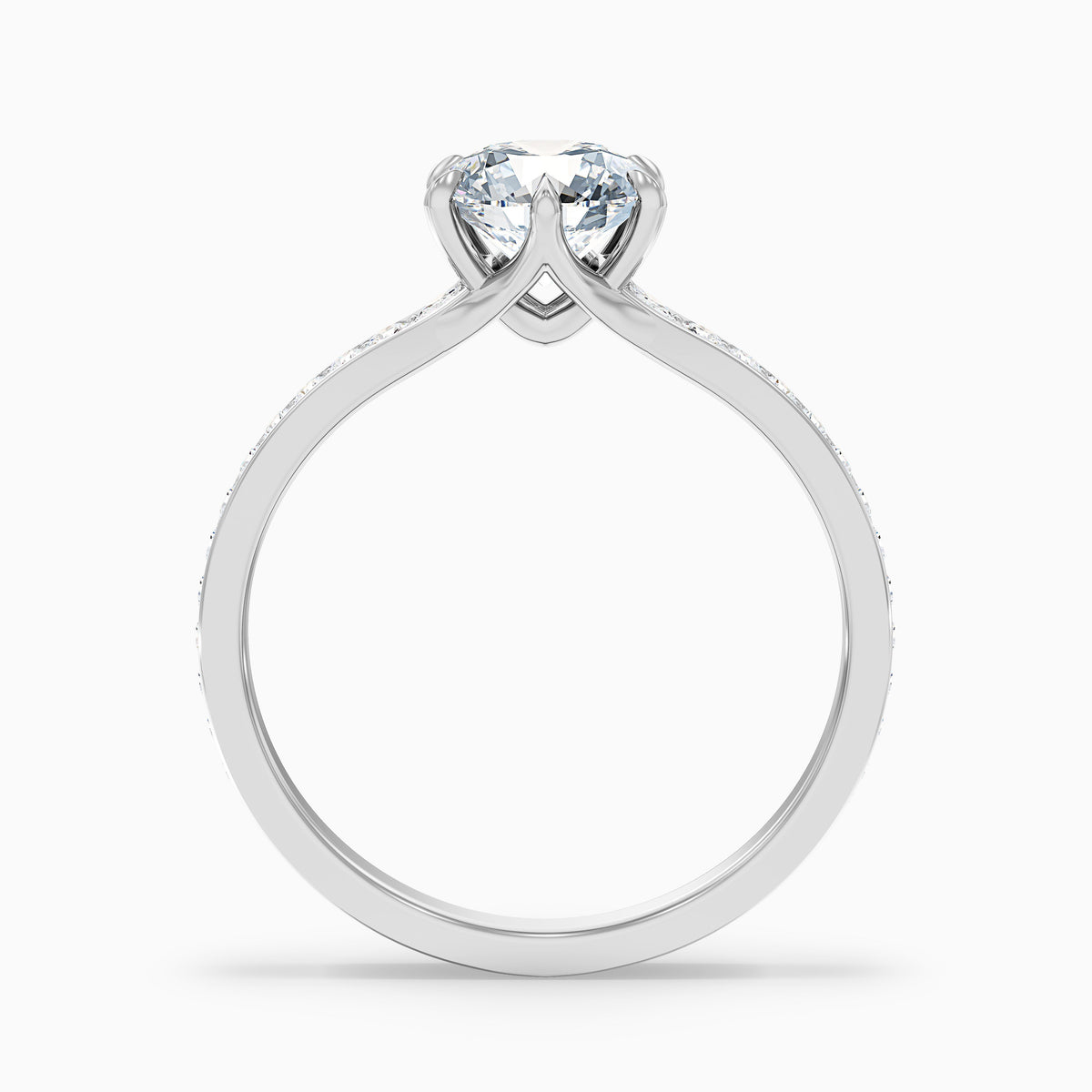 Carol 3.5 Carat Round Side Stone Pave Moissanite Engagement Ring in 14k Yellow Gold