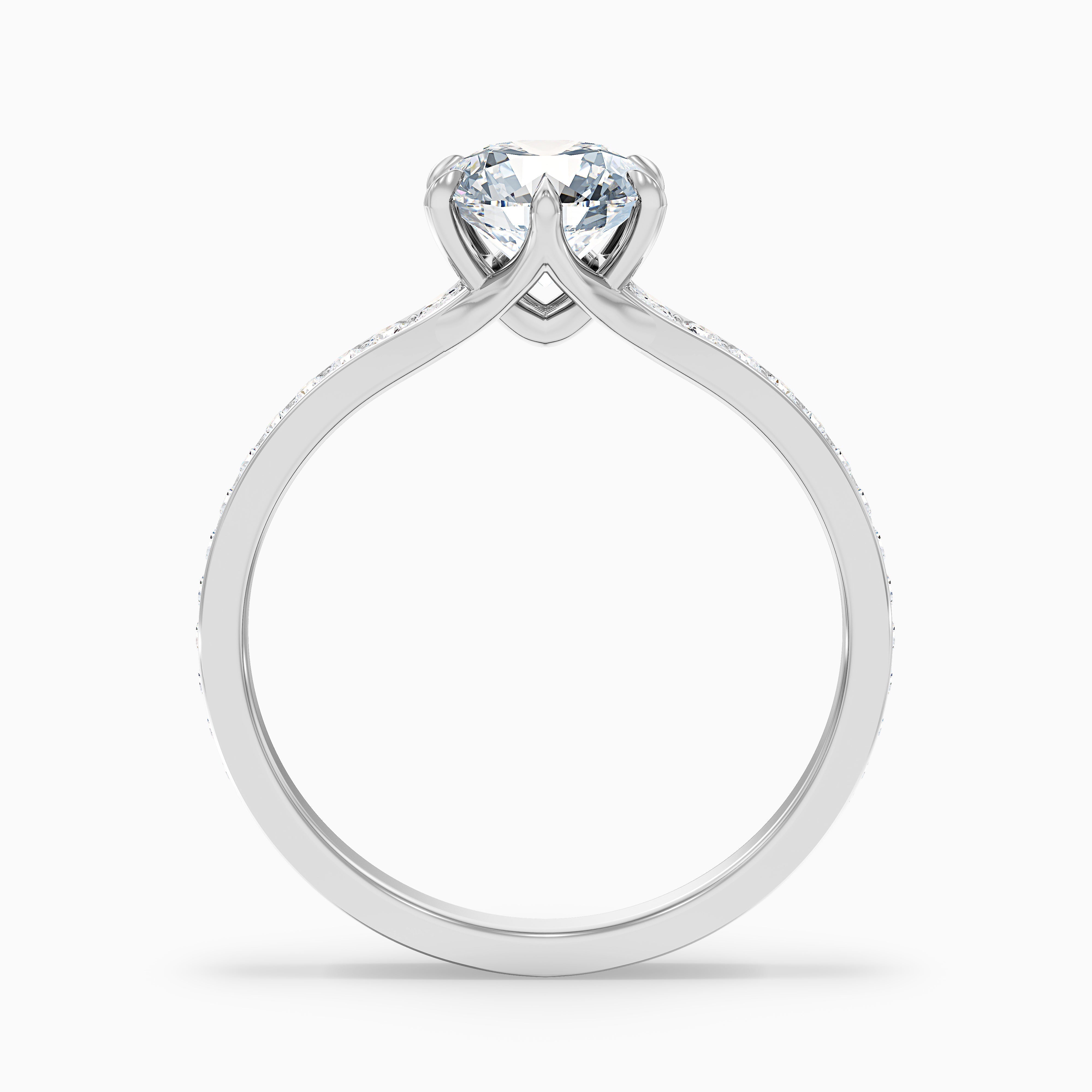 Carol 5 Carat Round Side Stone Pave Moissanite Engagement Ring in 14k White Gold