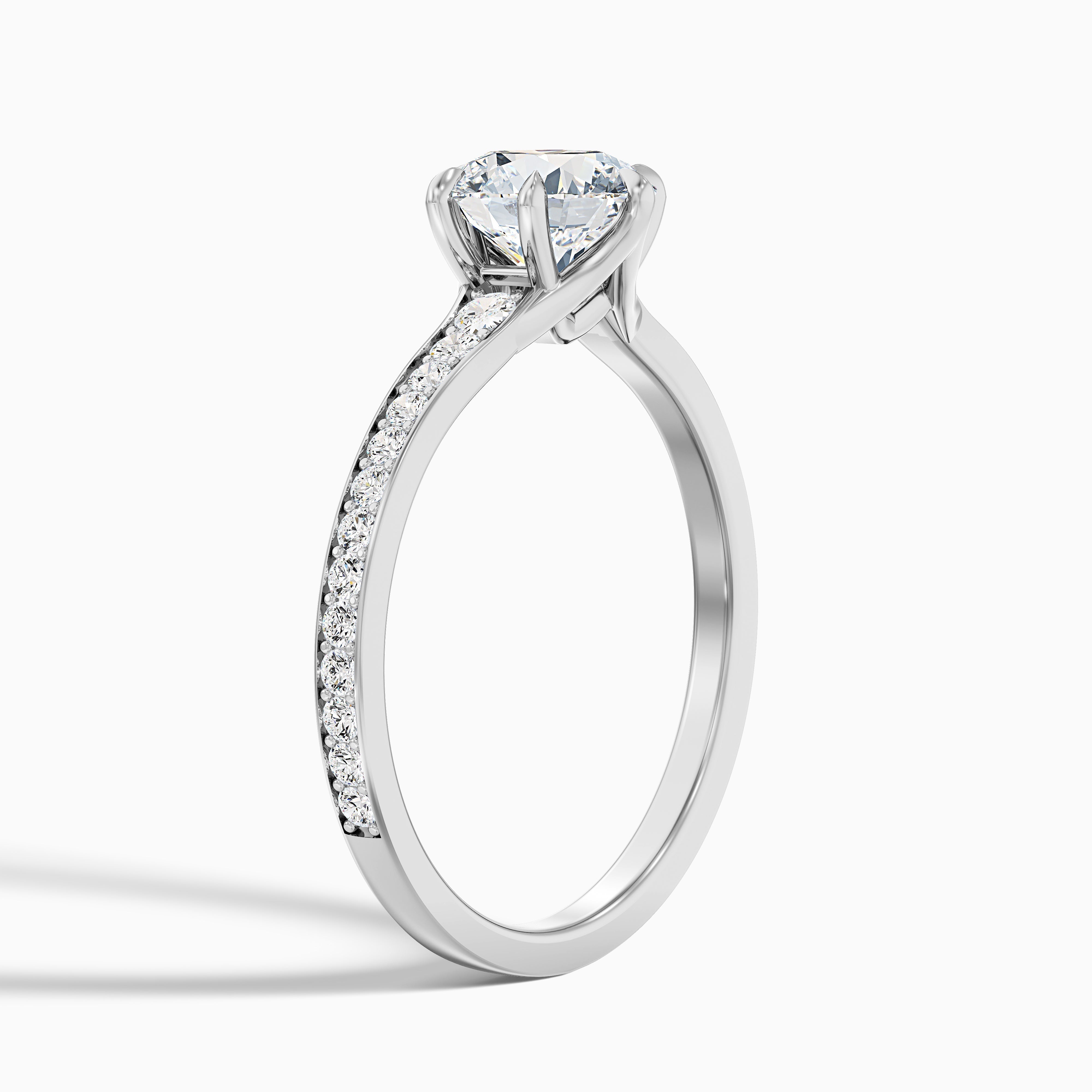 Carol 2 Carat Round Side Stone Pave Moissanite Engagement Ring in 10k White Gold