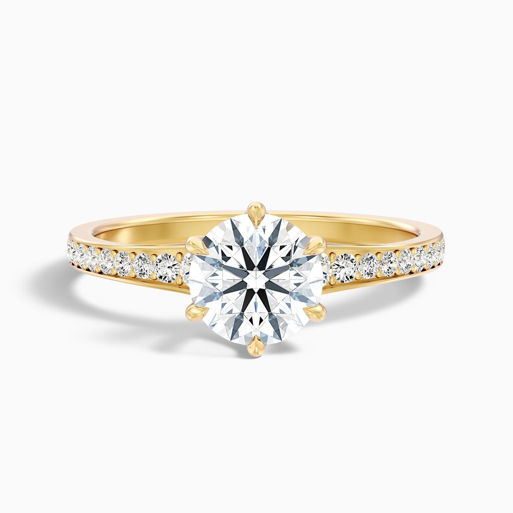 Carol 3 Carat Round Side Stone Pave Moissanite Engagement Ring in 14k Rose Gold
